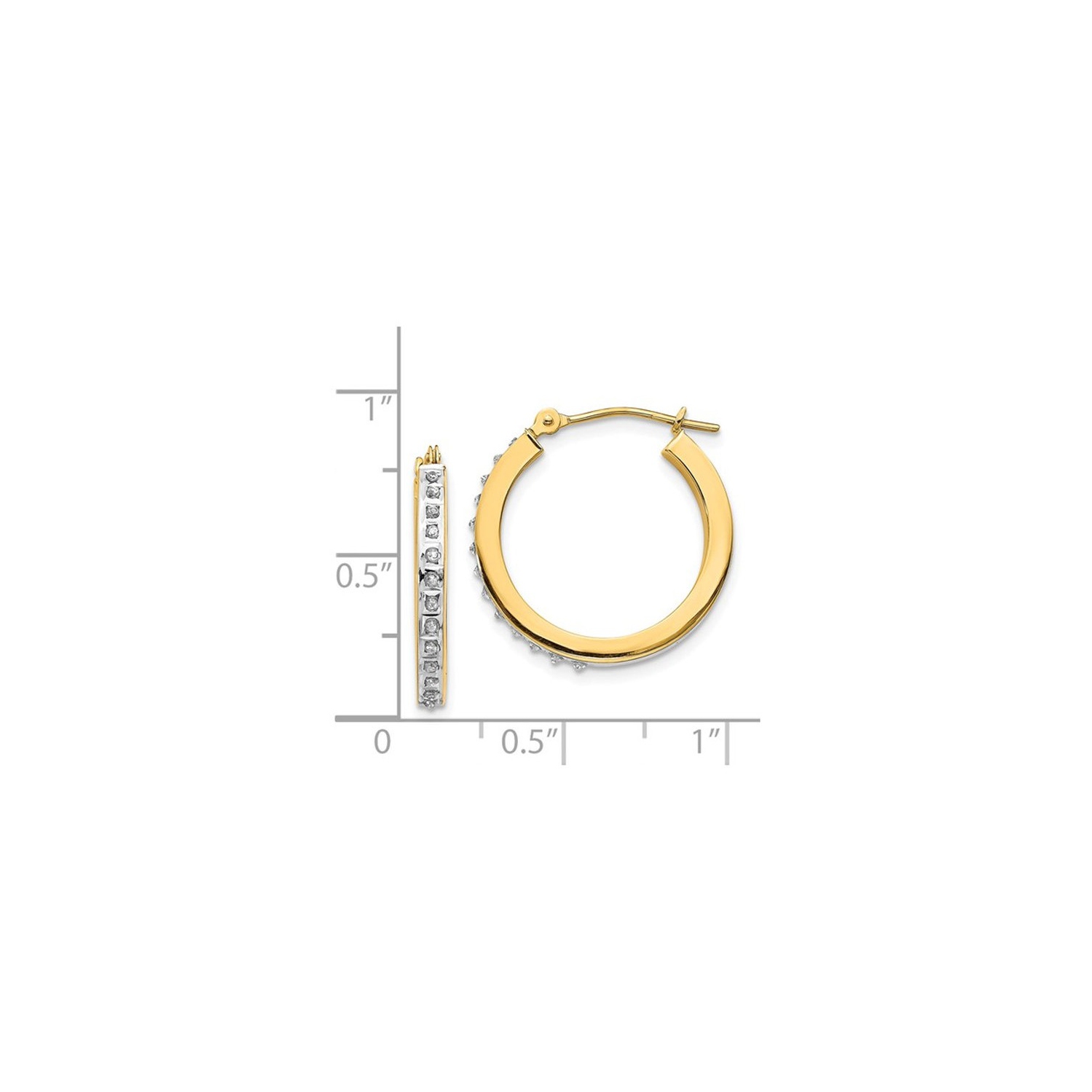 Accent Diamond Round Hoop Earrings in 14K Yellow Gold