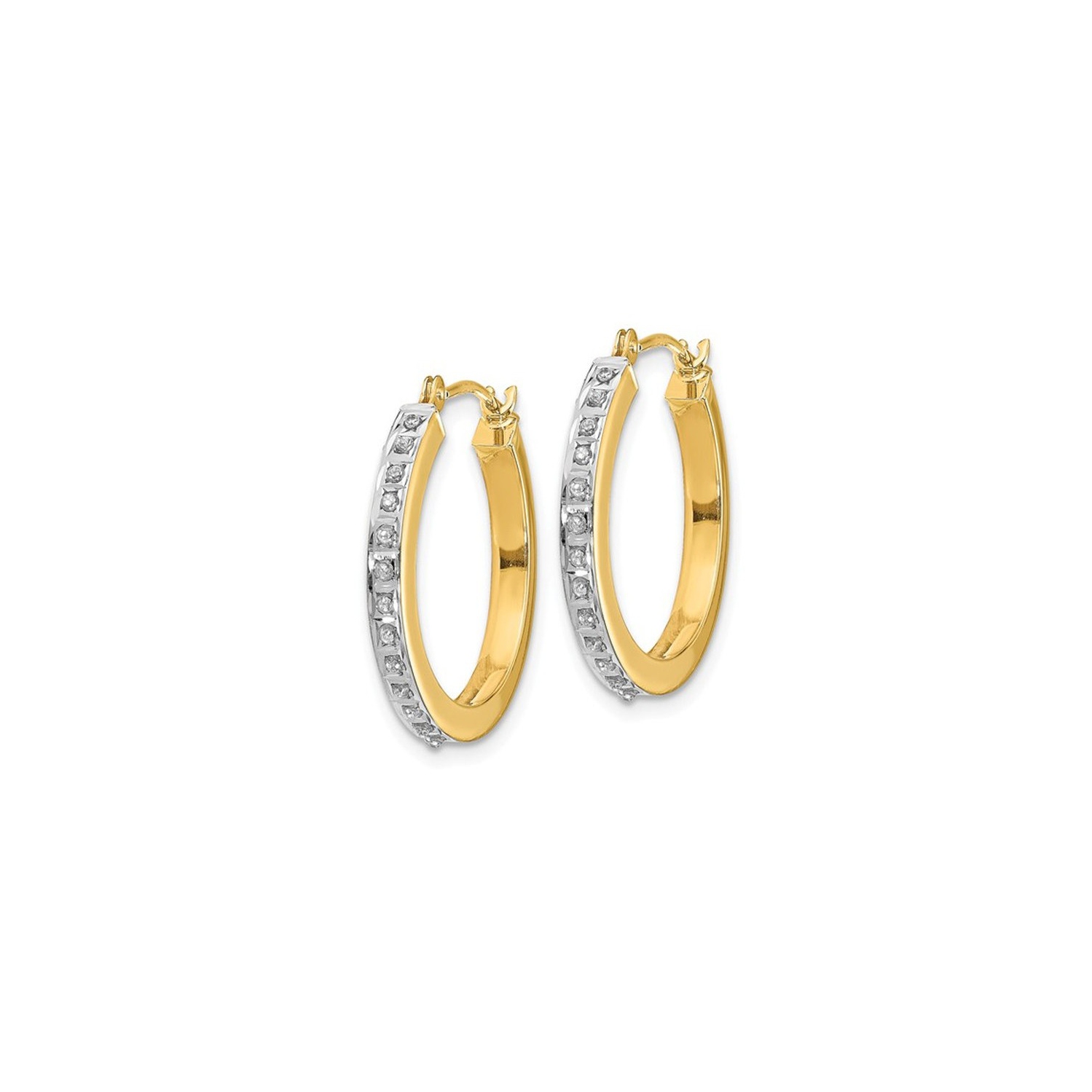 Accent Diamond Round Hoop Earrings in 14K Yellow Gold