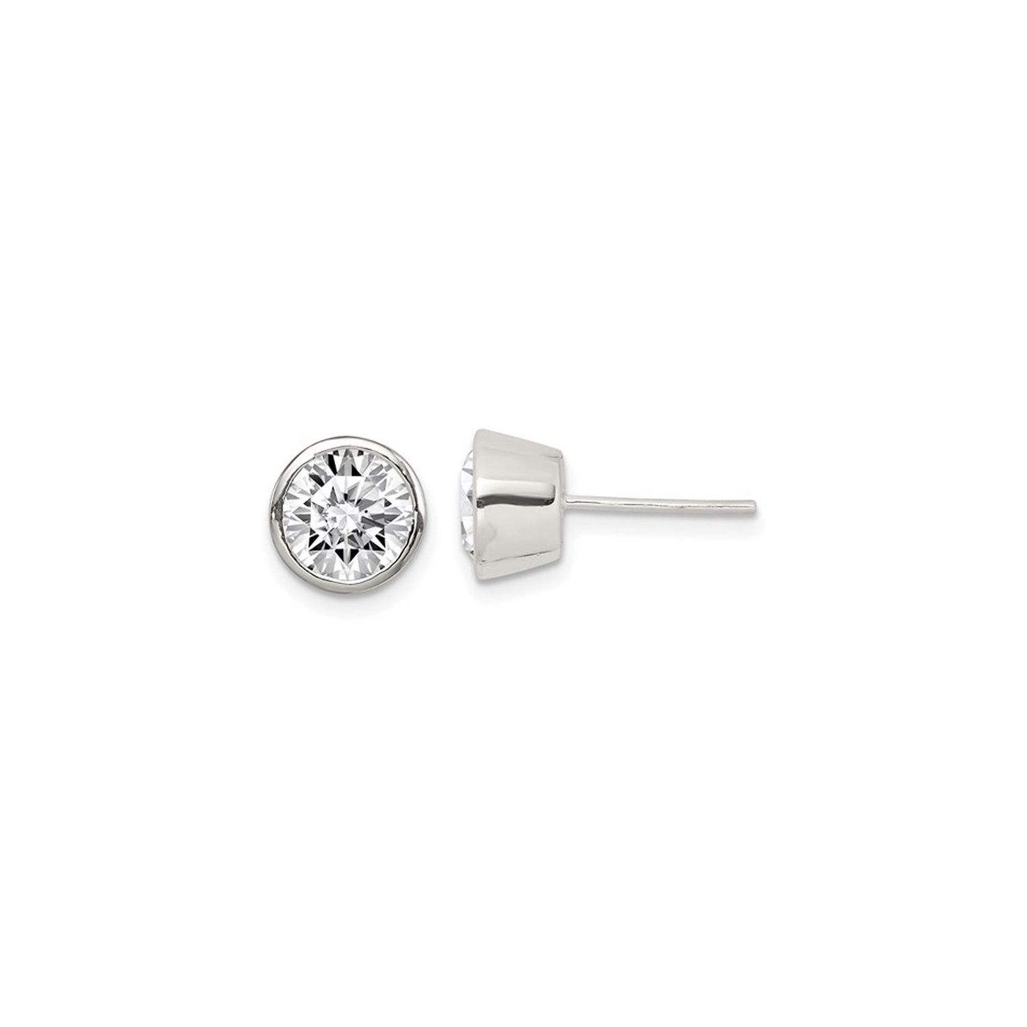 Clous d’oreilles solitaires 7 mm en argent sterling avec zircons cubiques 2.50 Carat (ct)