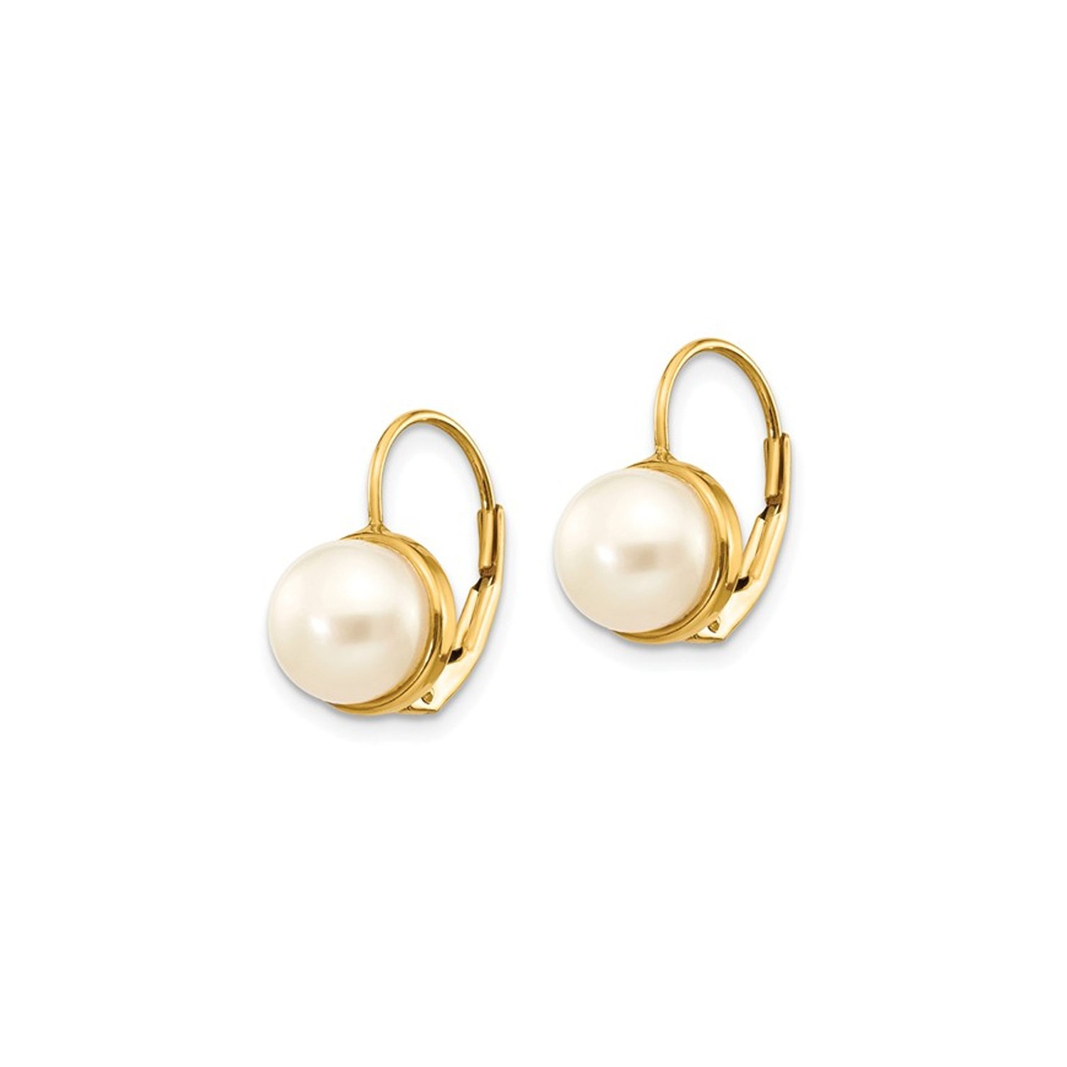 Boucles d'oreilles, fermoir à levier, or jaune 14 K, perle blanche de culture d'eau douce