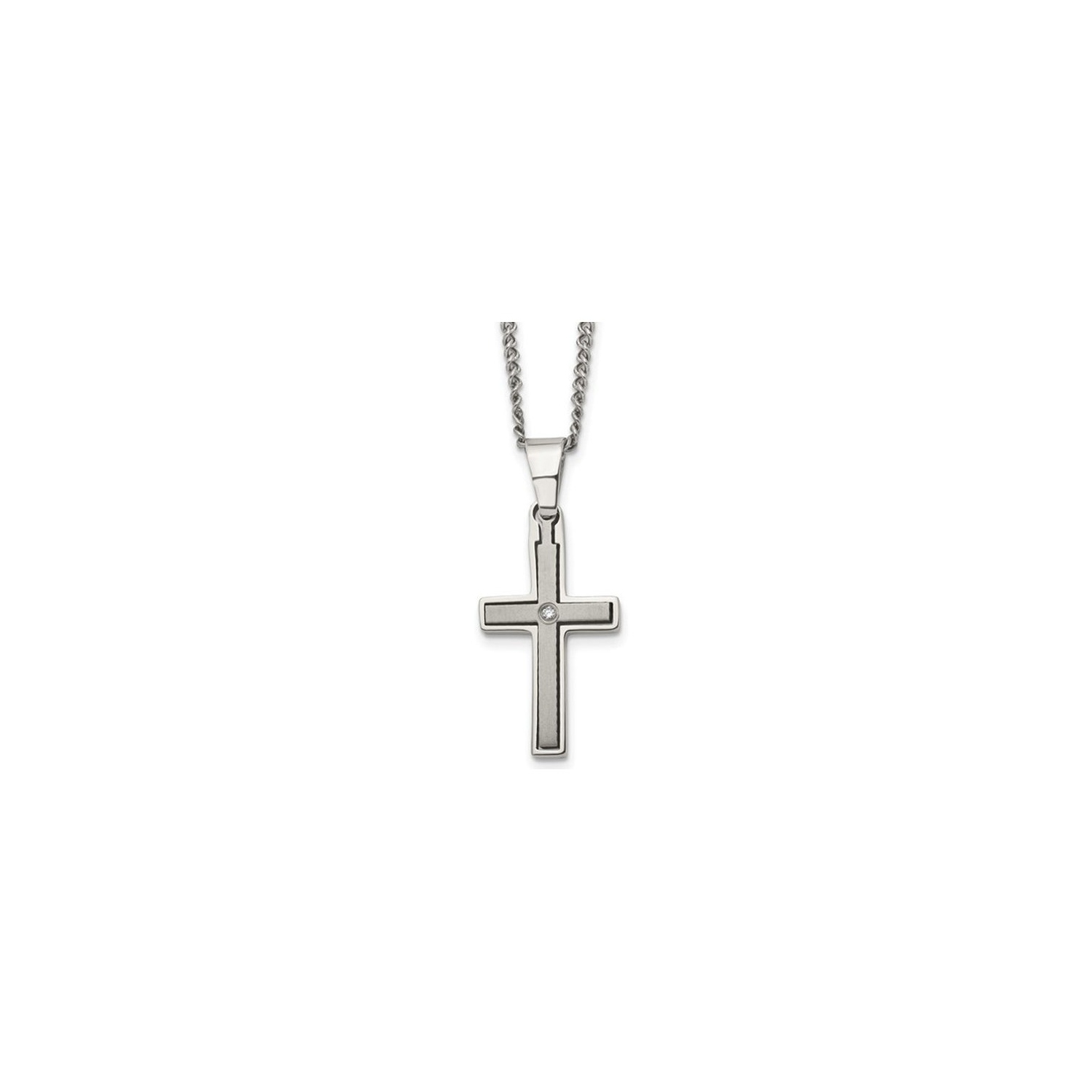 Mens Titanium Cross Pendant Necklace with Diamond Accent and Chain