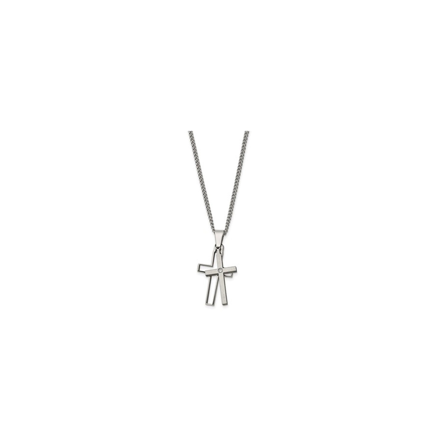 Mens Titanium Cross Pendant Necklace with Diamond Accent and Chain