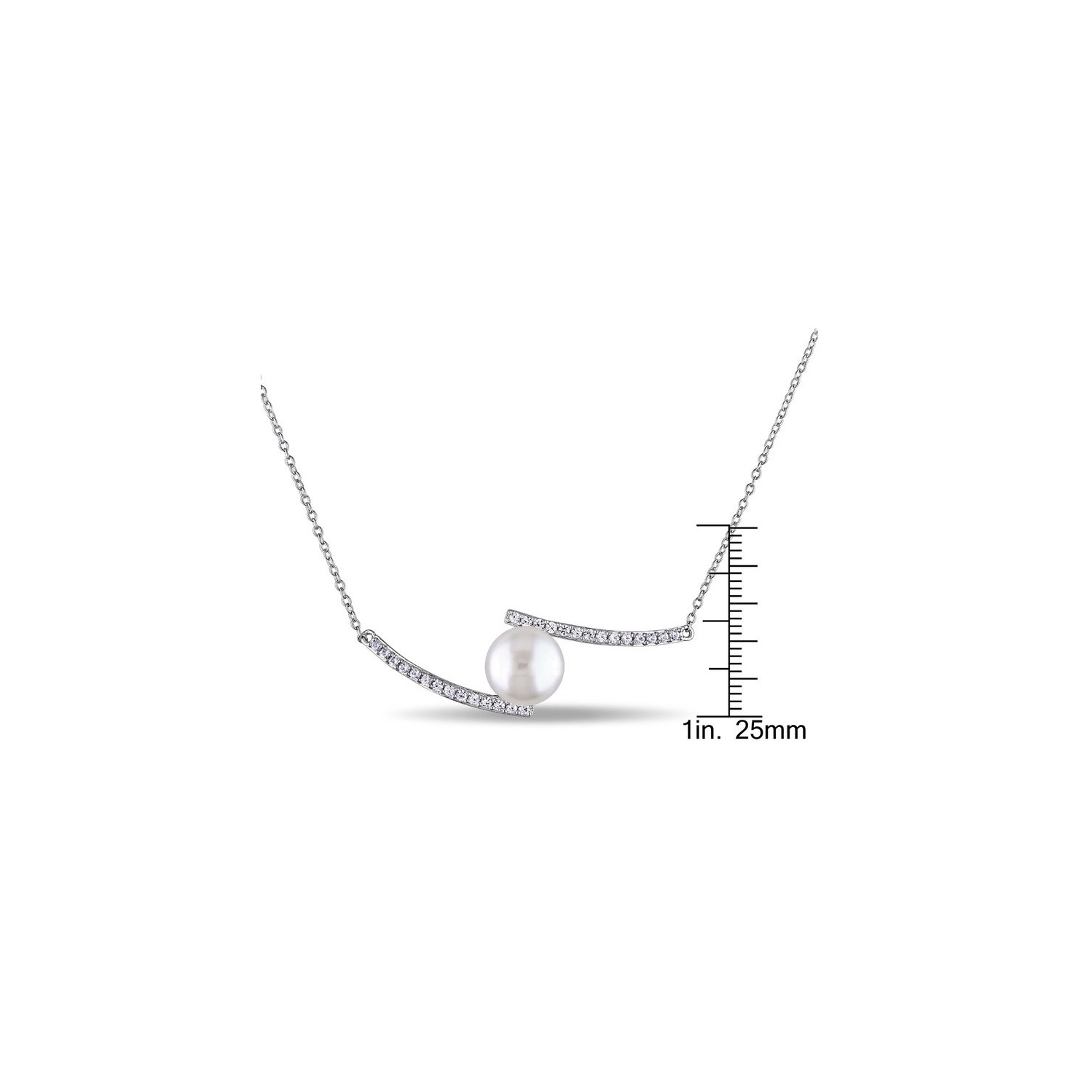 White Freshwater Cultured Pearl 10-10.5mm and Created White Sapphire Bypass Necklace In Sterling Silver