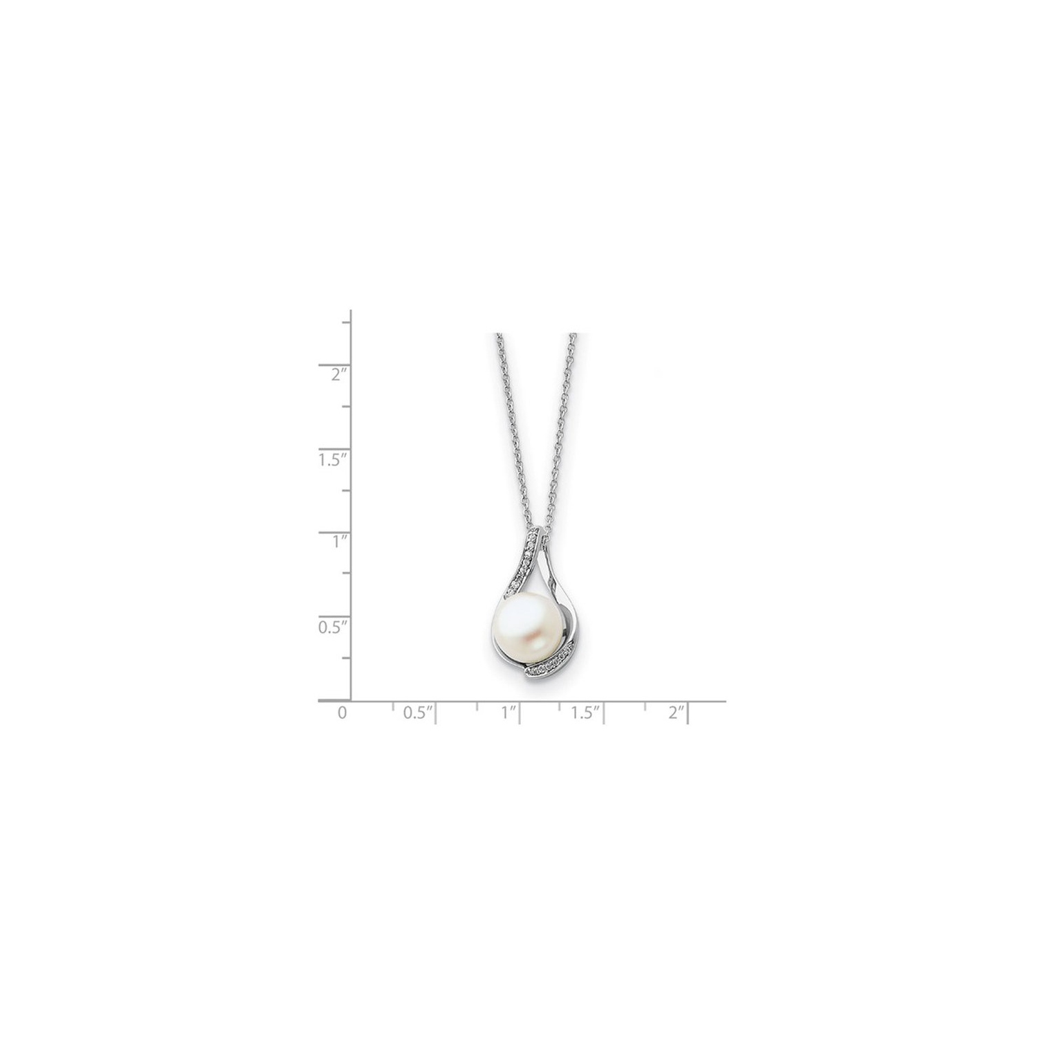 Solitaire White Cultured Freshwater Pearl Pendant Necklace in Sterling Silver with Chain