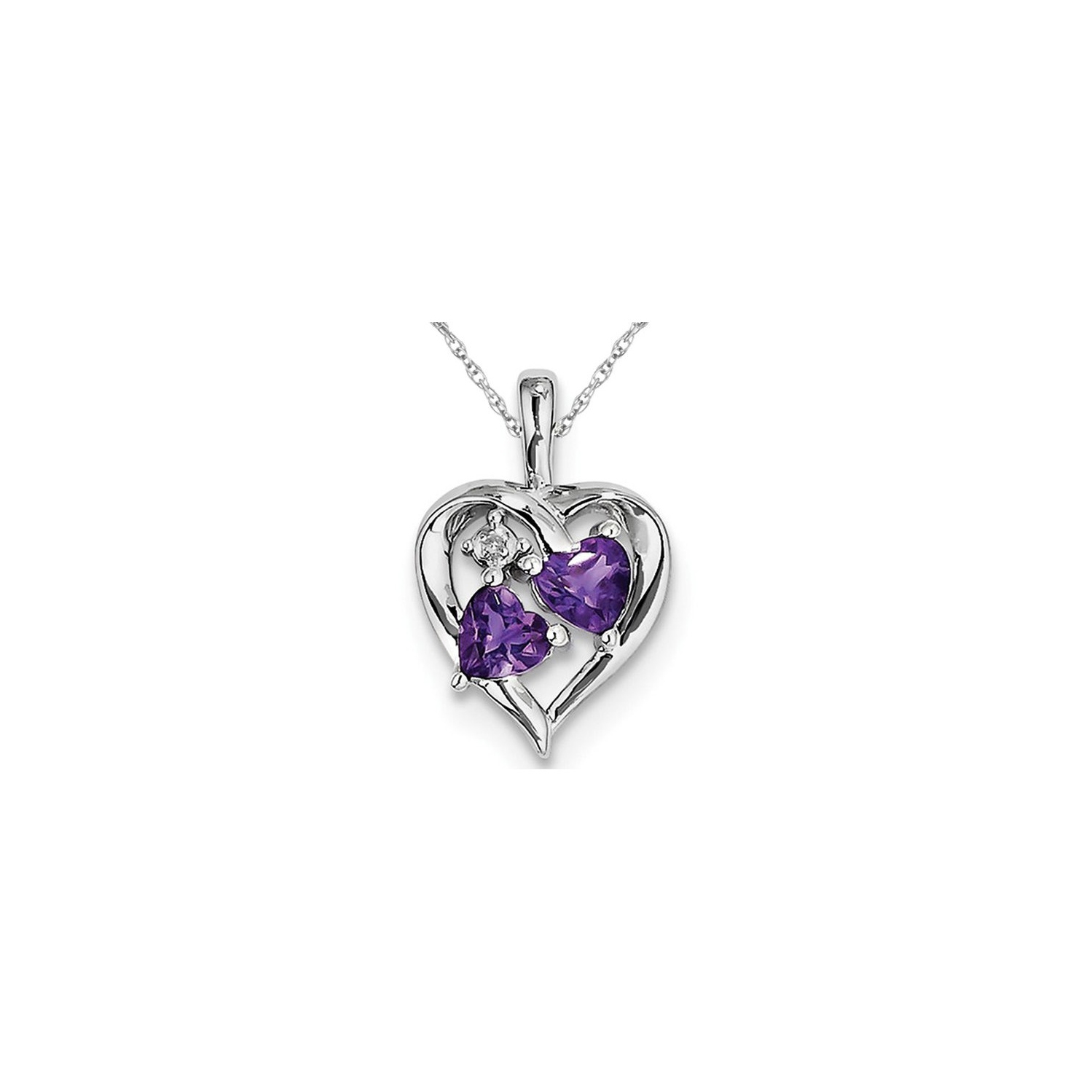 4/5 Carat Amethyst Heart Pendant Necklace in Sterling Silver with Chain