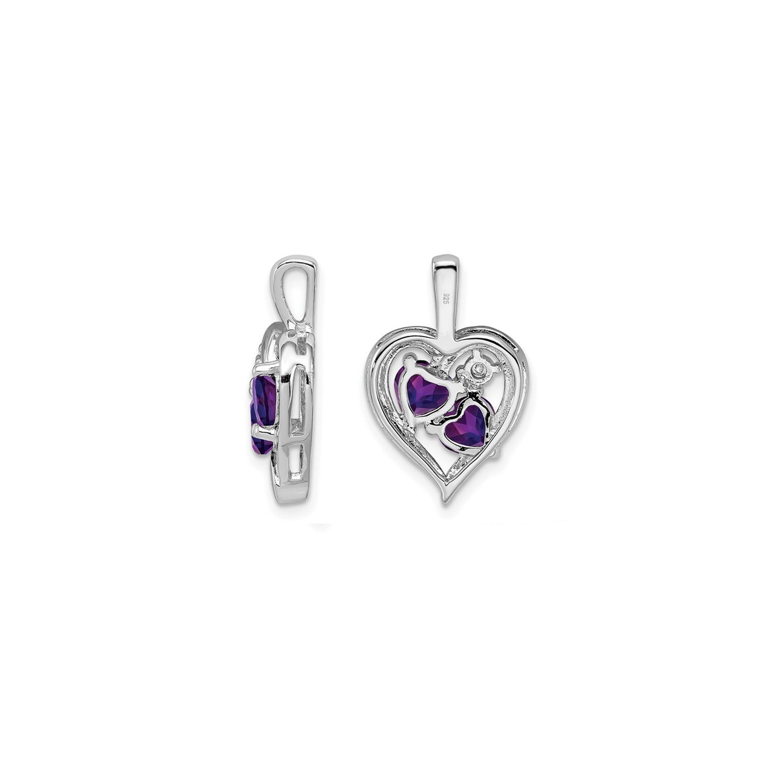 4/5 Carat Amethyst Heart Pendant Necklace in Sterling Silver with Chain