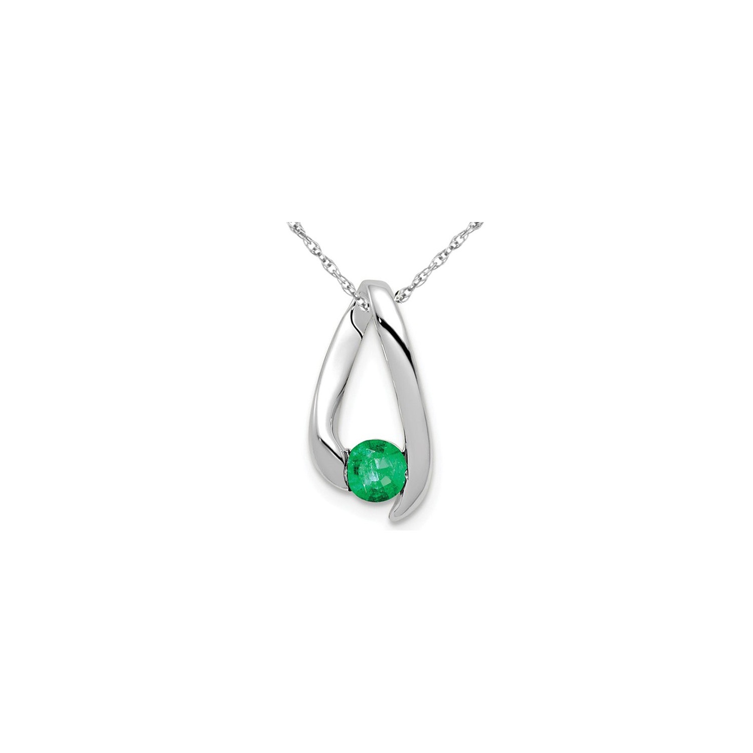 1/4 Carat Natural Emerald Pendant Necklace in 14K White Gold with Chain