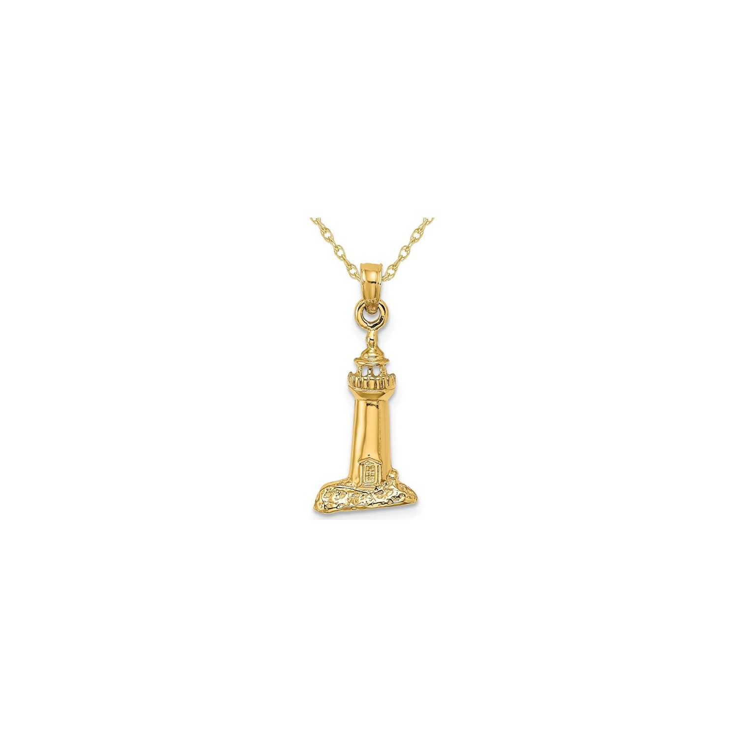 Breloque en forme de phare en or jaune 14 ct avec chaîne
