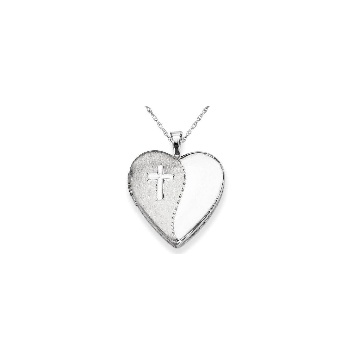 Sterling Silver Cross Heart Shaped Locket Pendant Necklace in