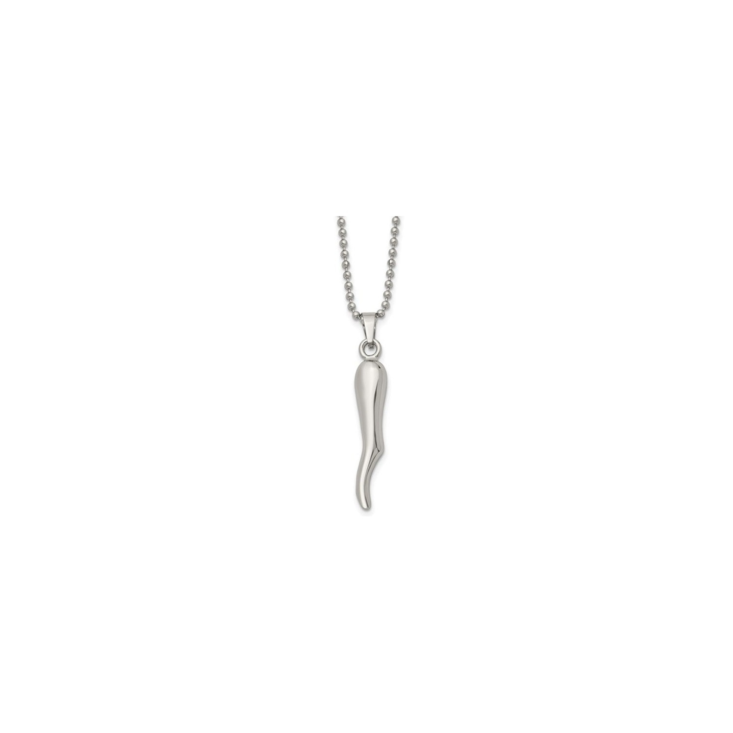 Italian Horn Pendant Necklace in Stainless Steel with Chain