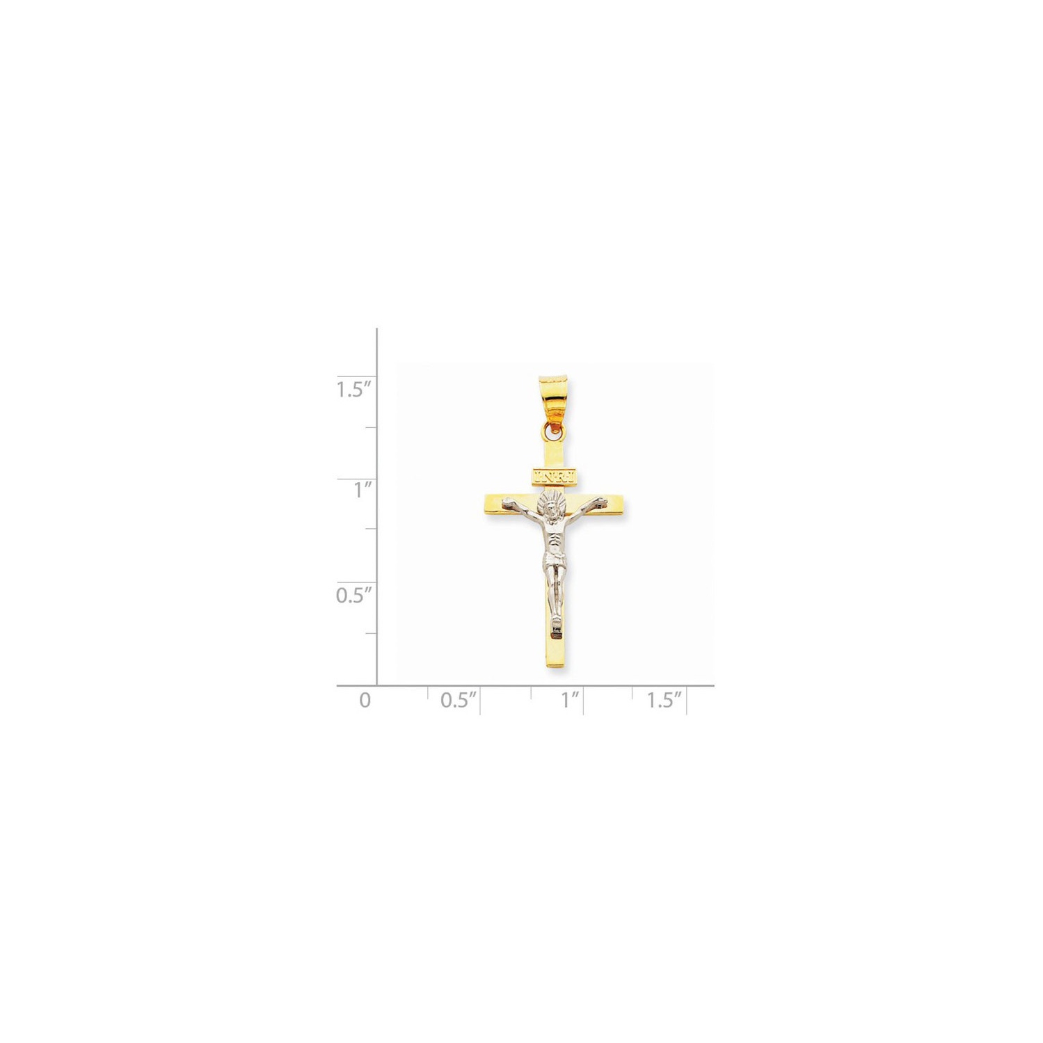 INRI Crucifix Cross Pendant Necklace in 14K Yellow and White Gold with Chain
