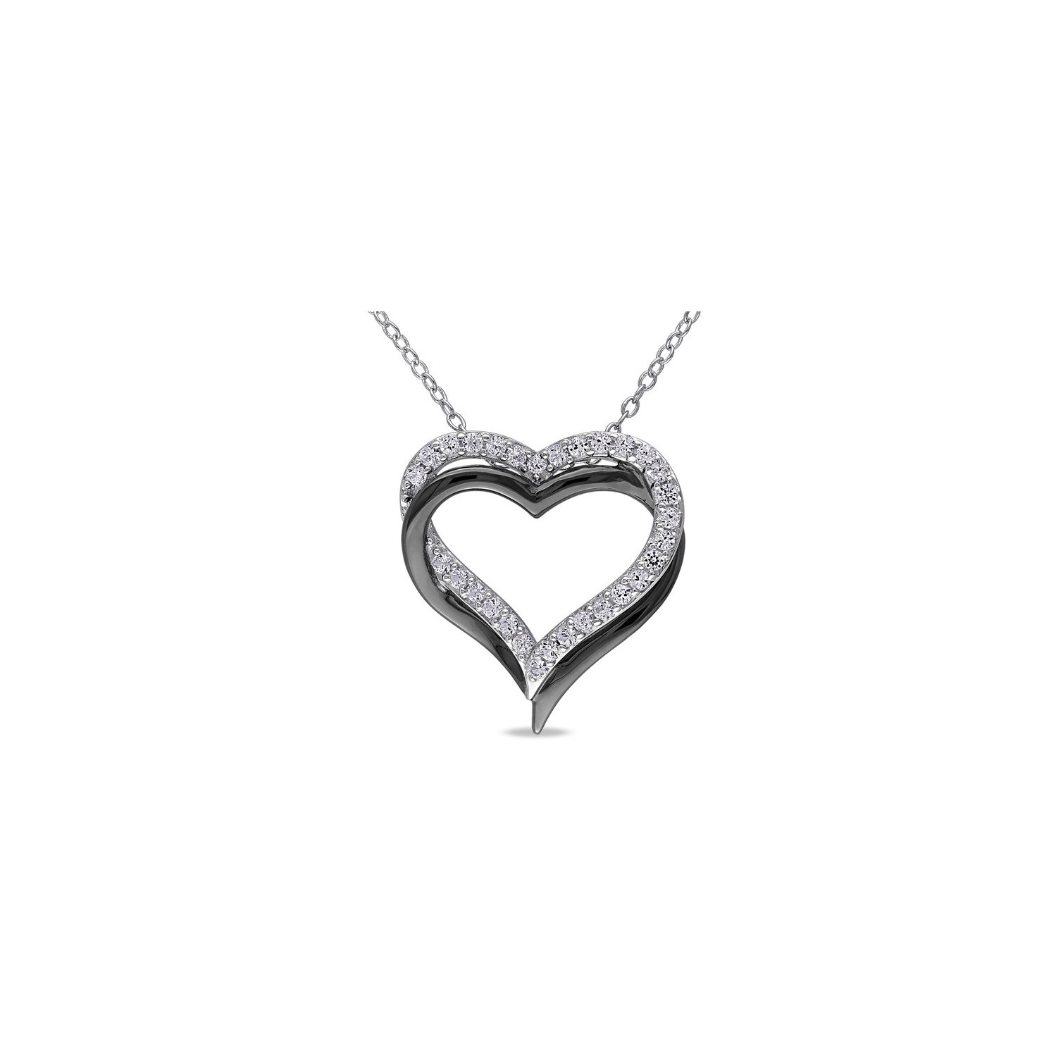 5/8 Carat Lab-Created White Sapphire Pendant Necklace in Black Rhodium Plated Sterling Silver With Chain