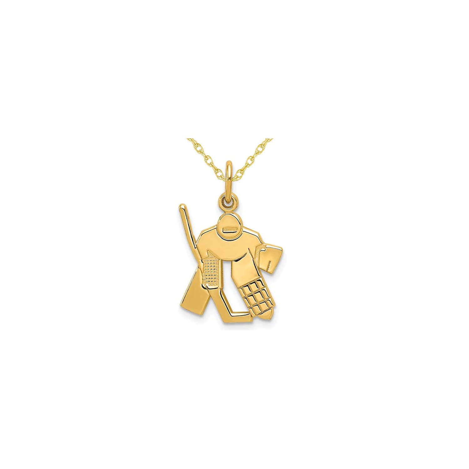 Collier à pendentif en or jaune 14 ct avec chaîne et breloque de gardien de but de hockey