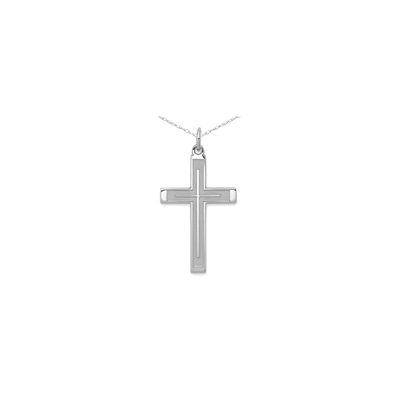 Sterling Silver Laser Designed Cross Pendant Necklace in with Chain