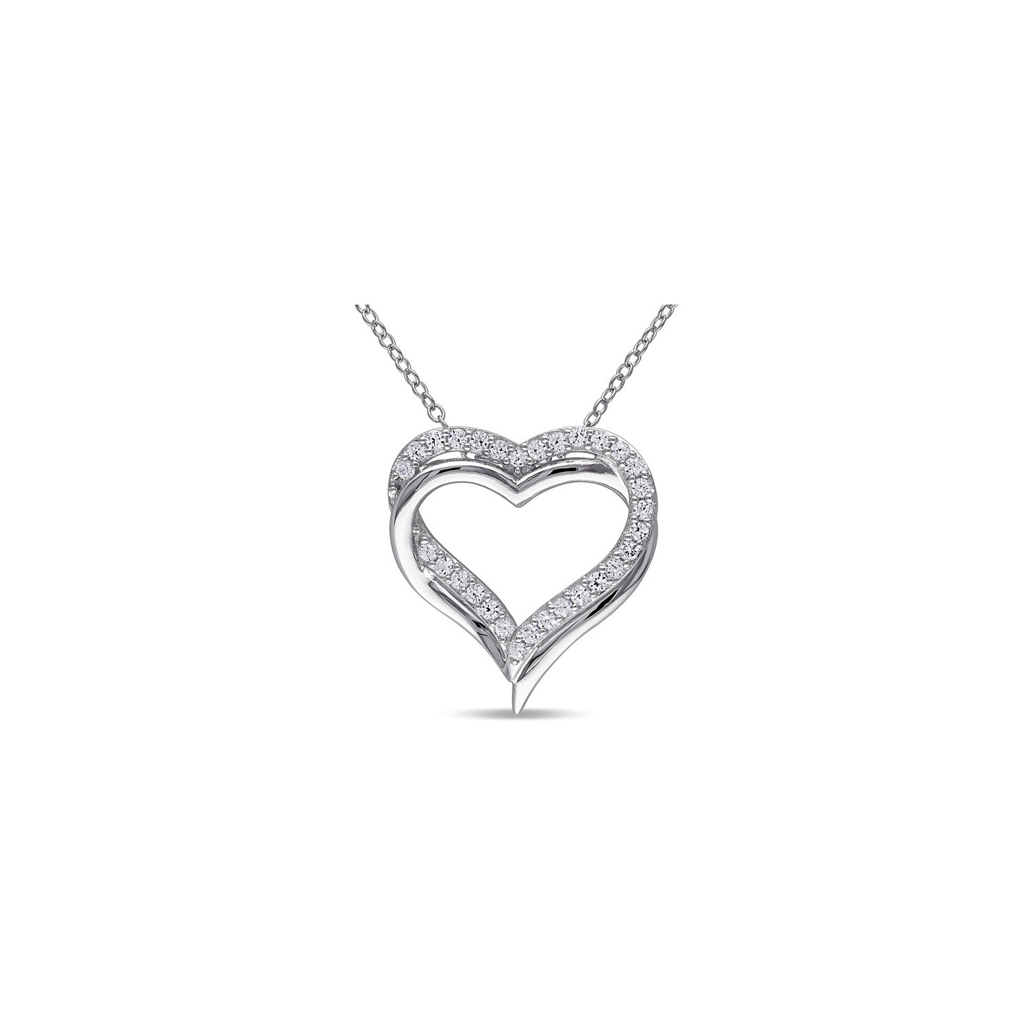 5/8 Carat Lab-Created White Sapphire Heart Pendant Necklace in Sterling Silver With Chain