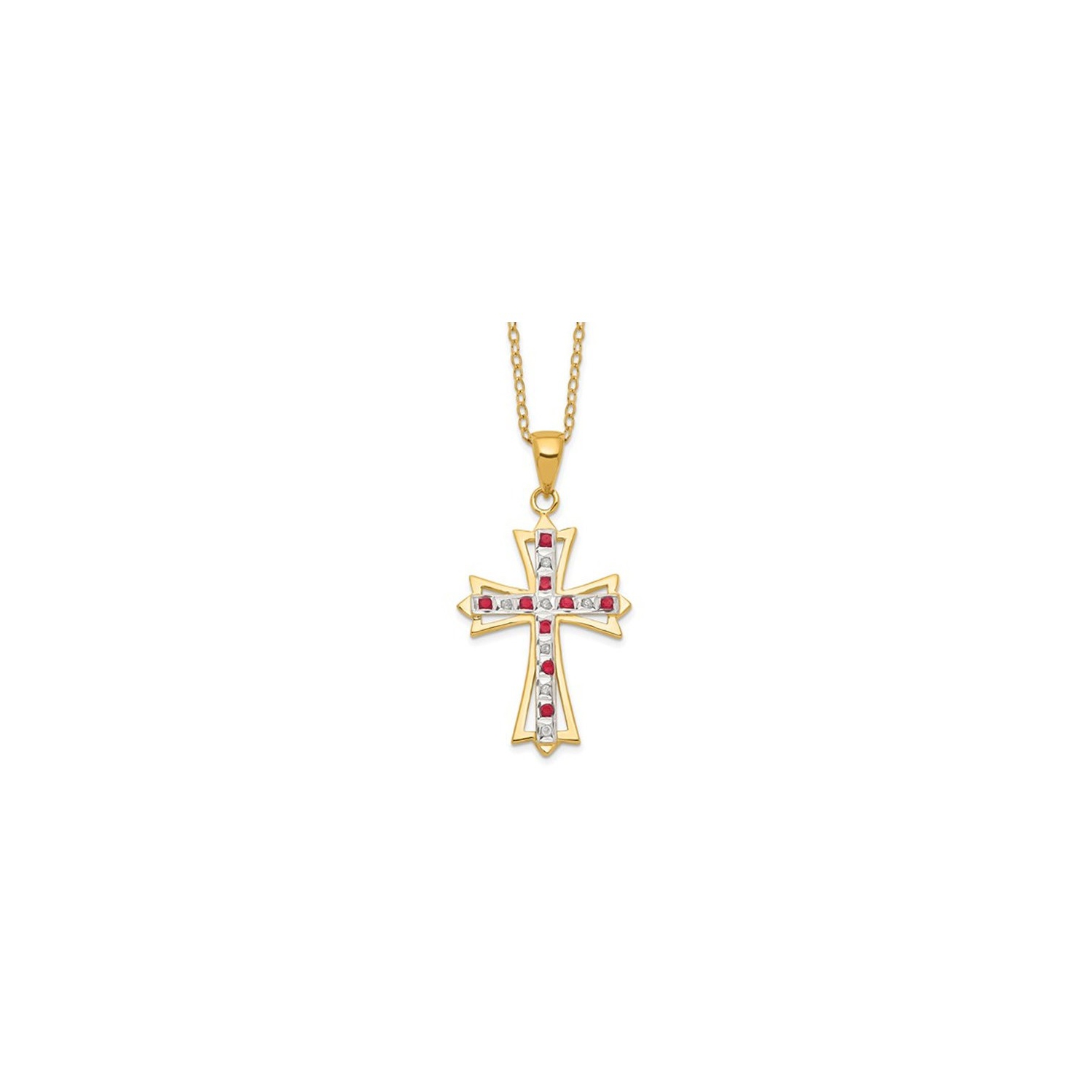 Red Ruby Cross Pendant Necklace in Sterling Silver and 14K Yellow Gold Plating