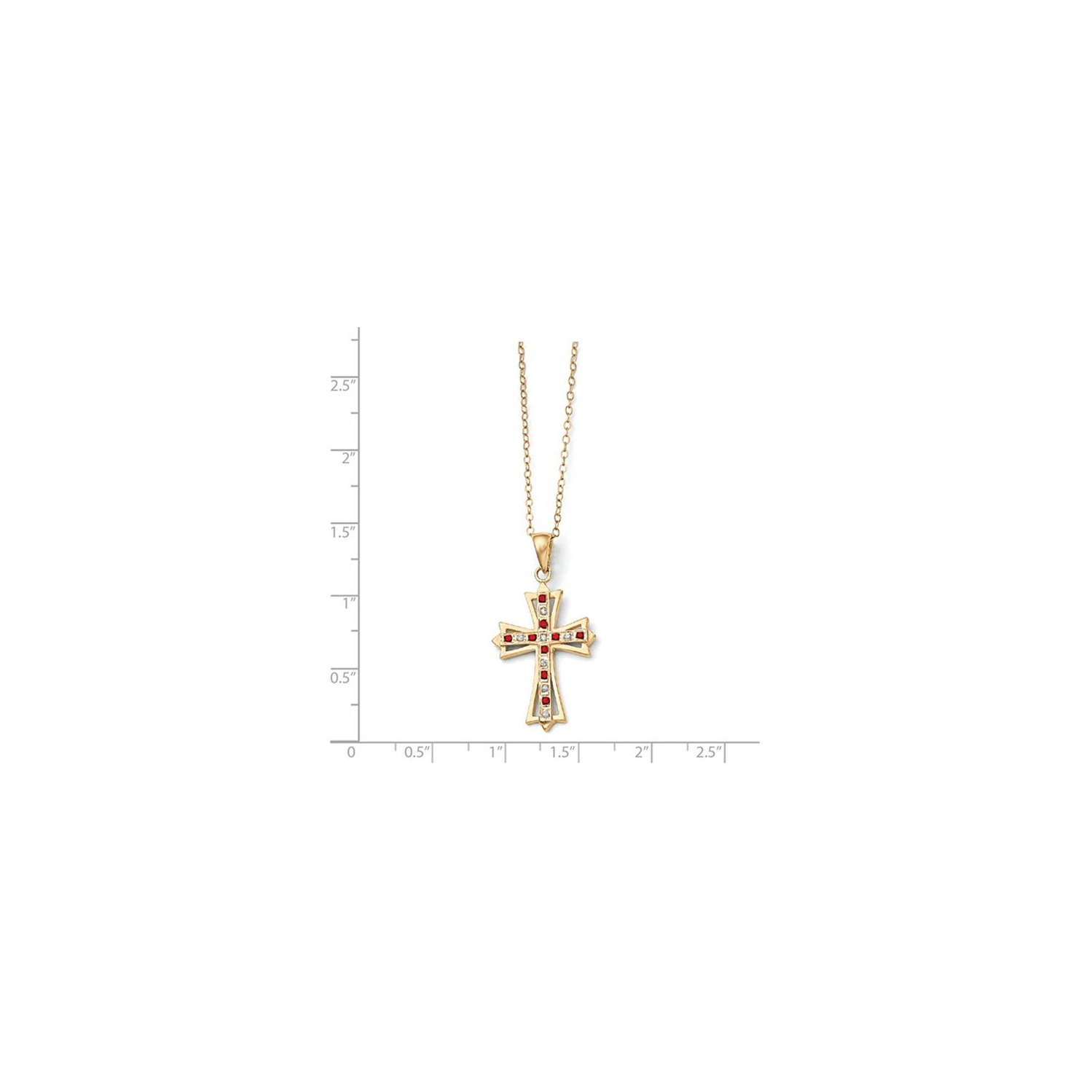 Red Ruby Cross Pendant Necklace in Sterling Silver and 14K Yellow Gold Plating