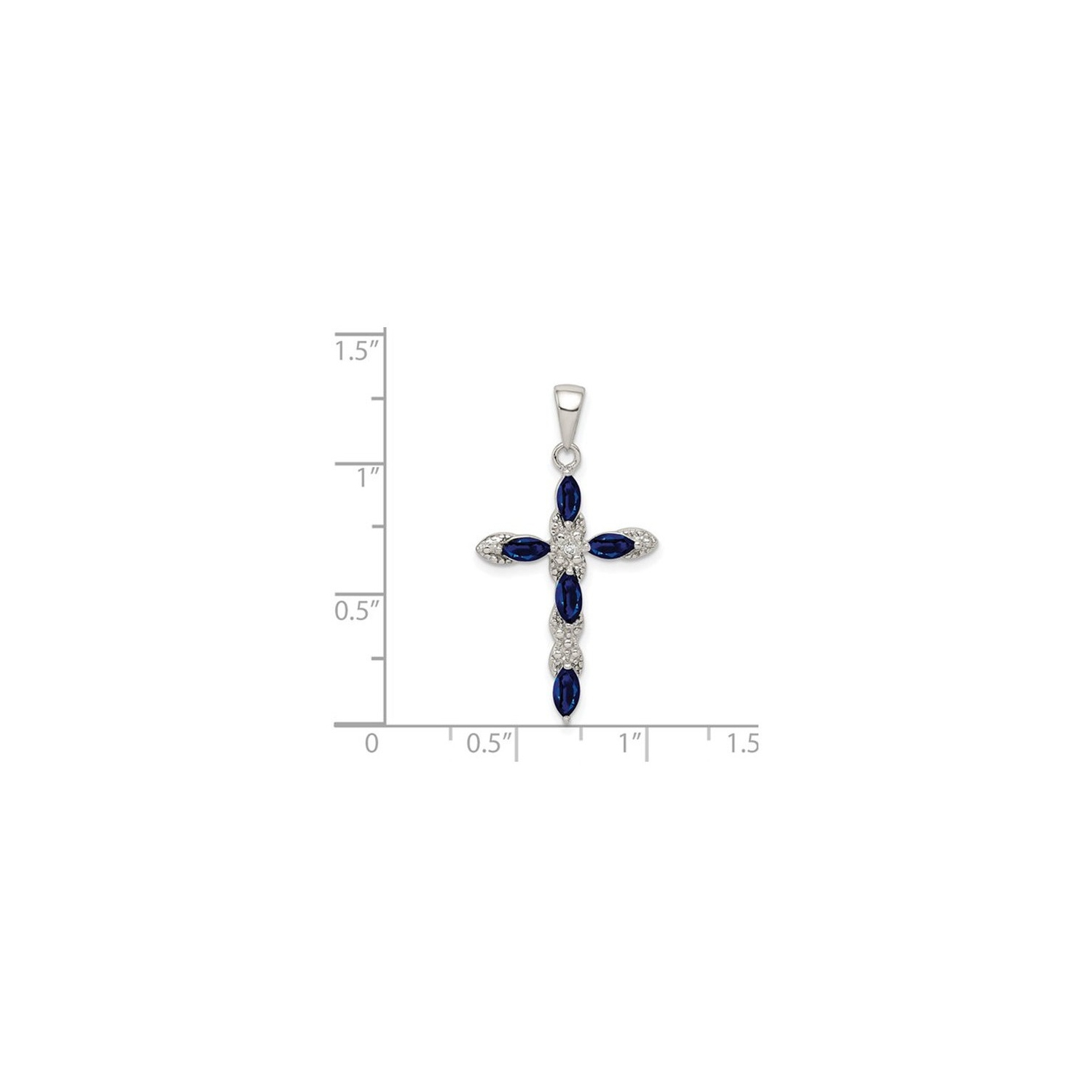 9/10 Carat Natural Dark Blue Sapphire Cross Pendant Necklace in Sterling Silver with Chain