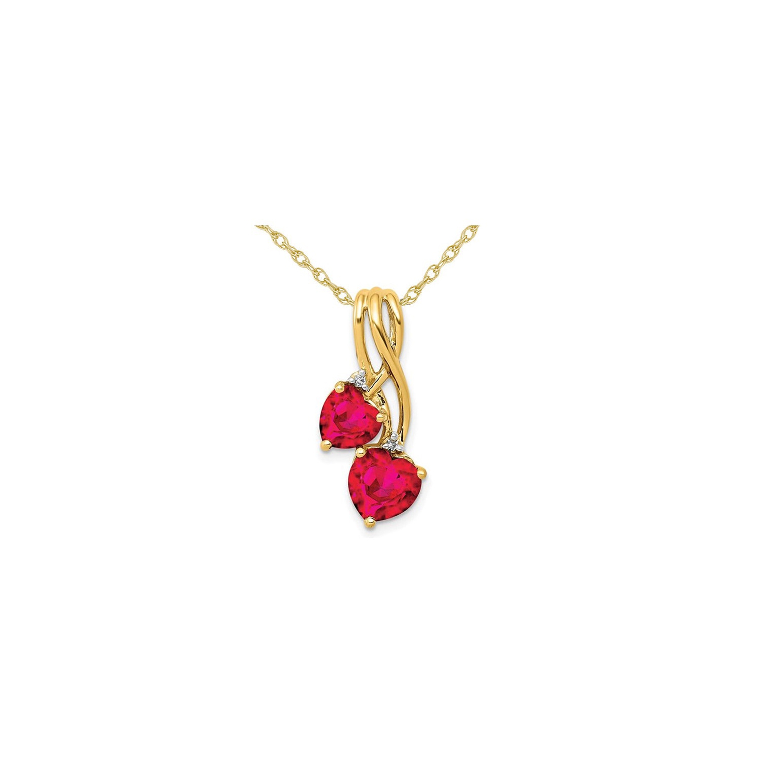2.00 Carat Lab-Created Ruby Heart Pendant Necklace in 14K Yellow Gold with Chain