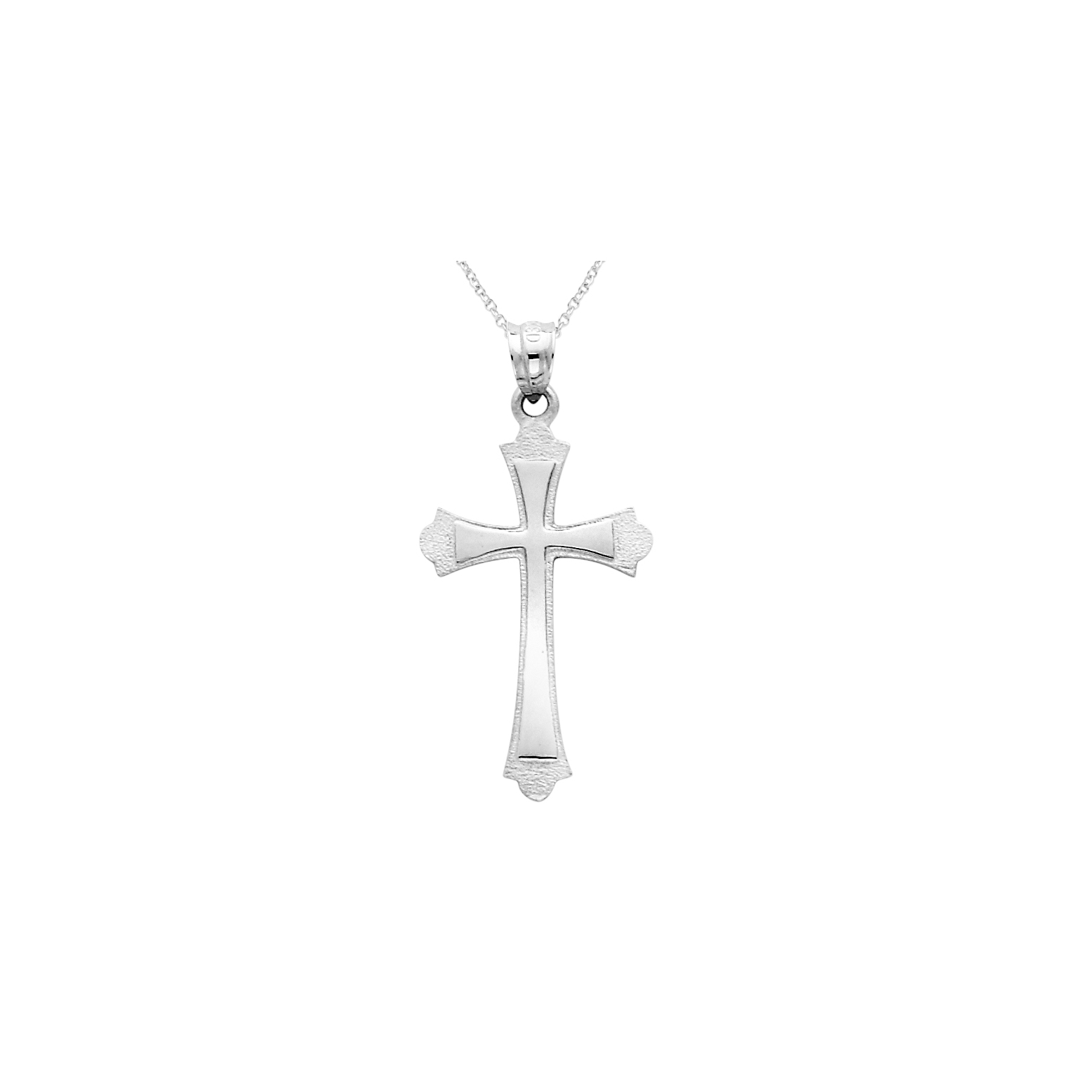 14K White Gold Cross Pendant Necklace with Chain