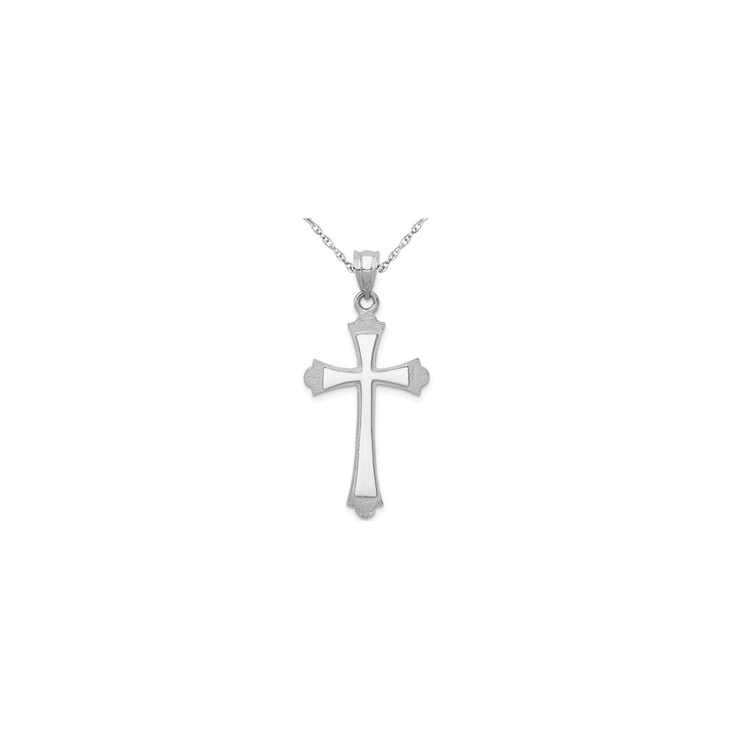 14K White Gold Cross Pendant Necklace with Chain