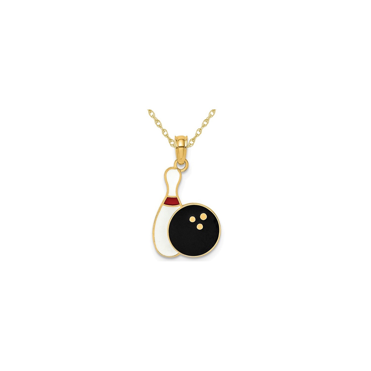 14K Yellow Gold Bowling Ball and Pin Charm Pendant Necklace with Chain