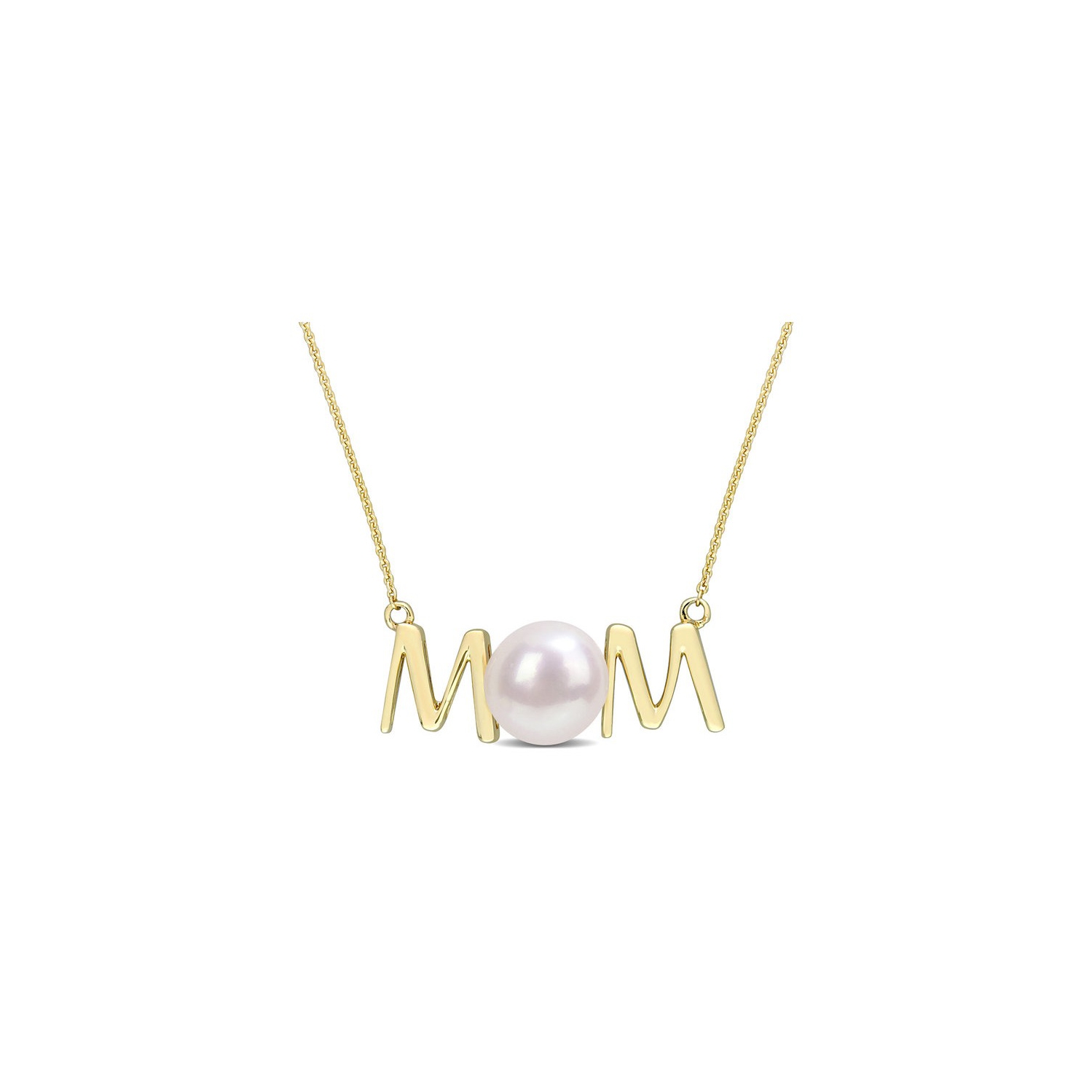 7-7.5MM Freshwater Cultured Pearl MOM Pendant Necklace in 10K Yellow Gold with Chain