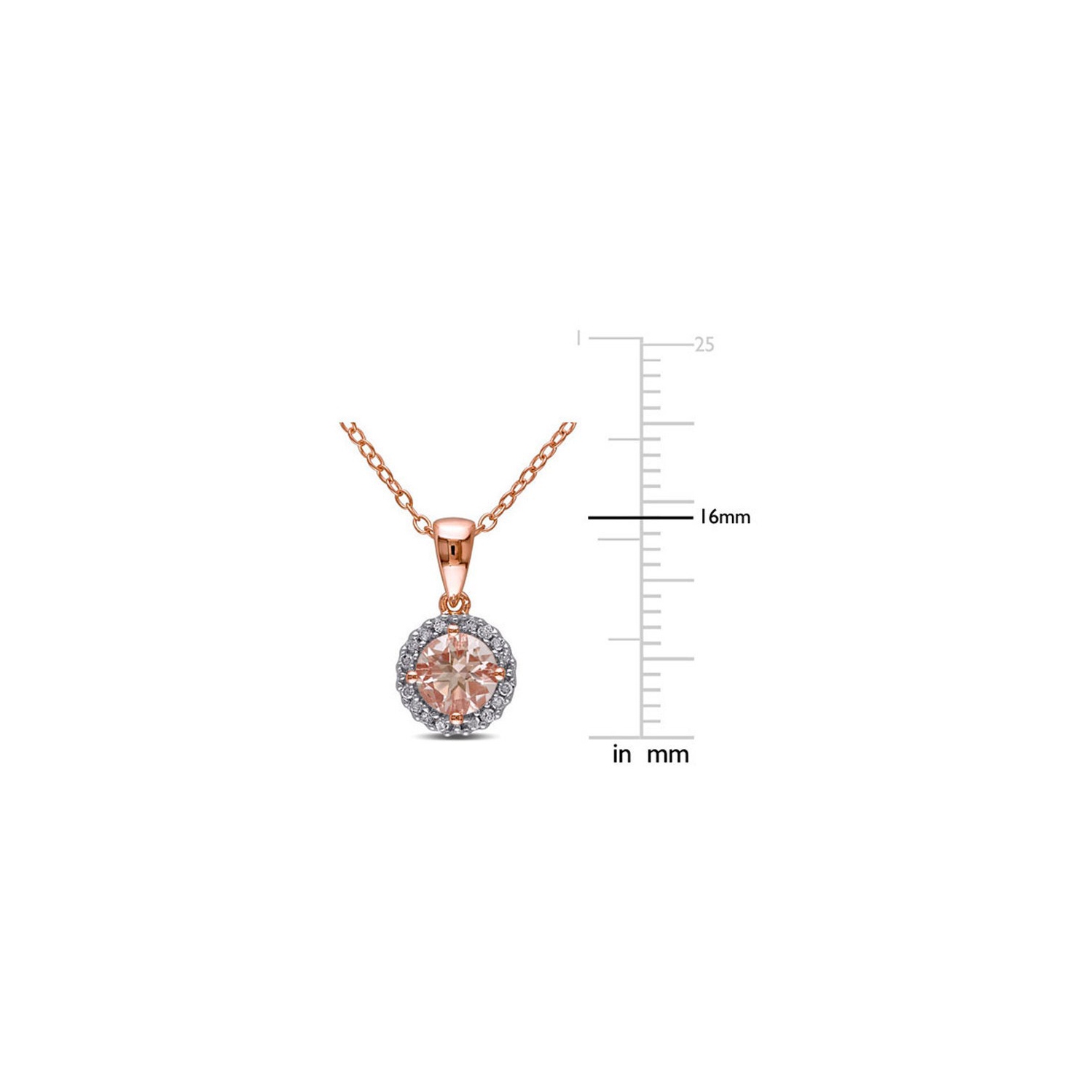 Collier à pendentif halo avec morganite 4/5&nbsp;carat et chaîne en argent sterling plaqué rose et en diamants 1/10&nbsp;carat (ct)