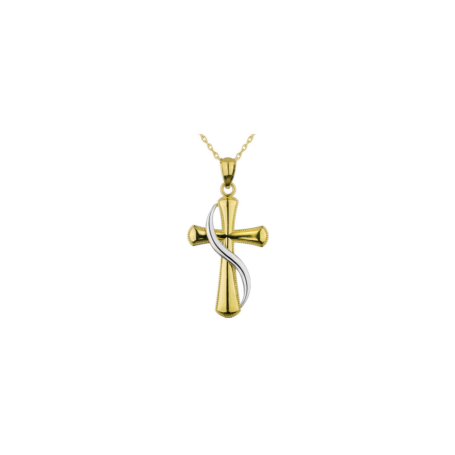 Cross Pendant Necklace in 14K Yellow and White Gold with Chain