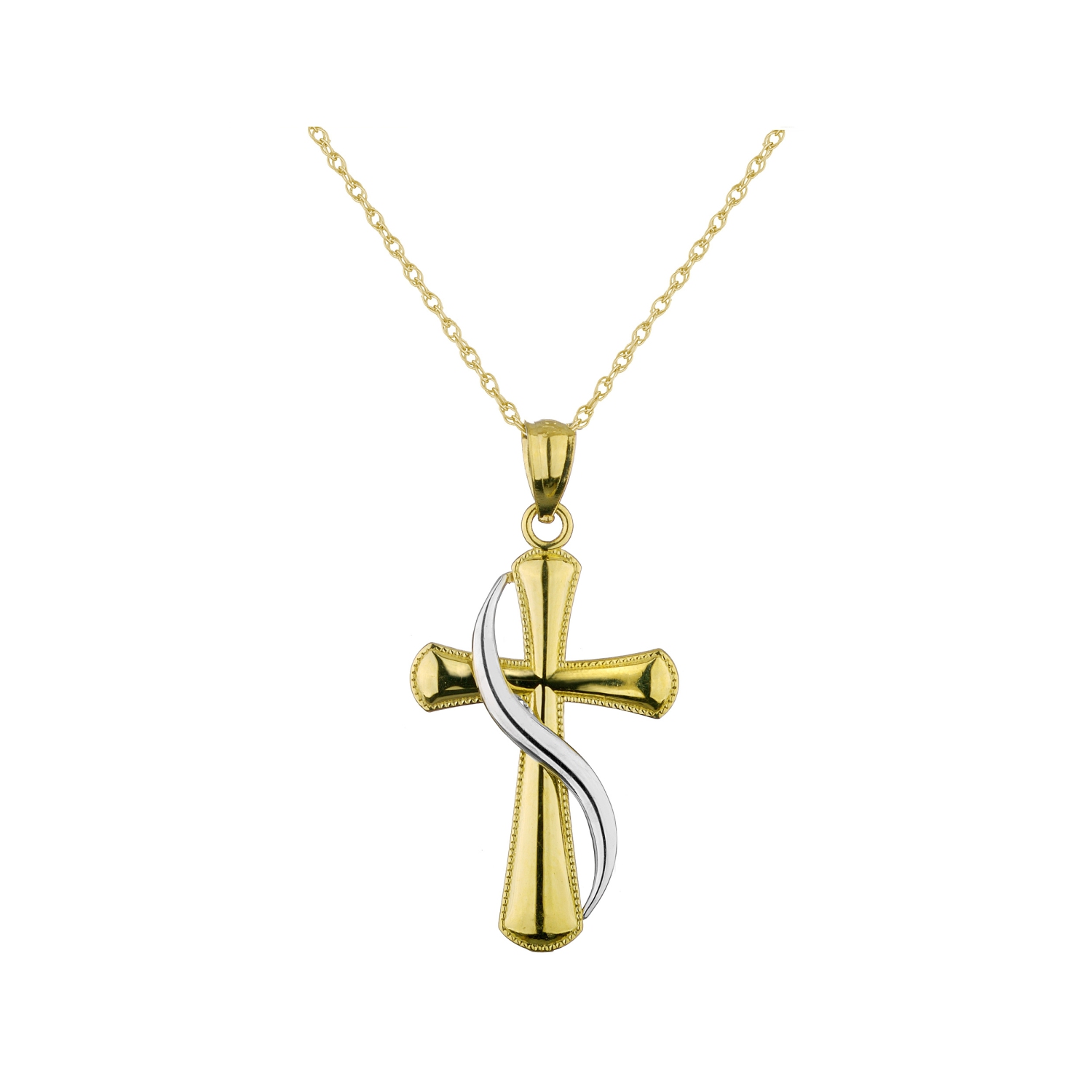 Cross Pendant Necklace in 14K Yellow and White Gold with Chain
