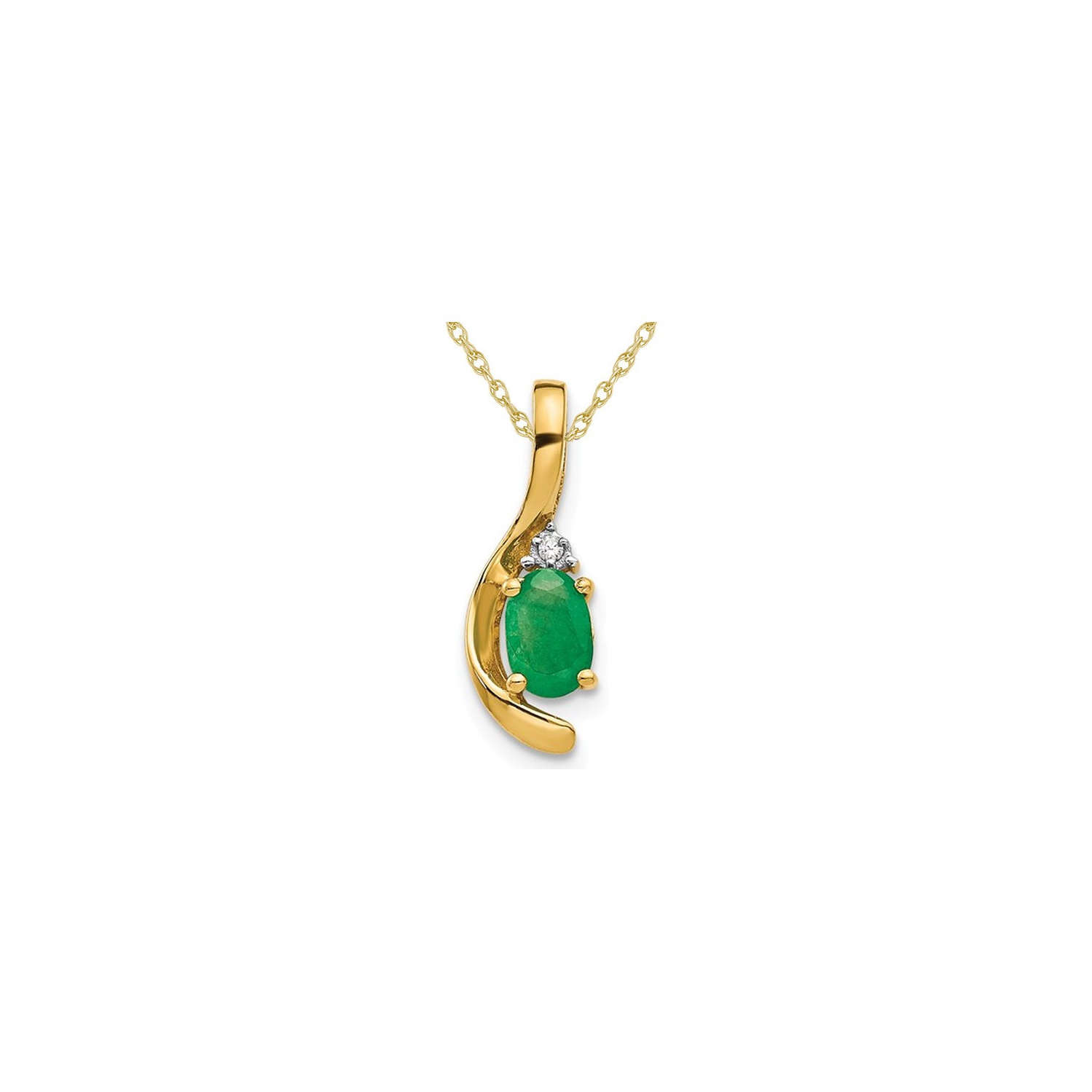 1/3 Carat Natural Emerald Pendant Necklace in 14K Yellow Gold with Chain