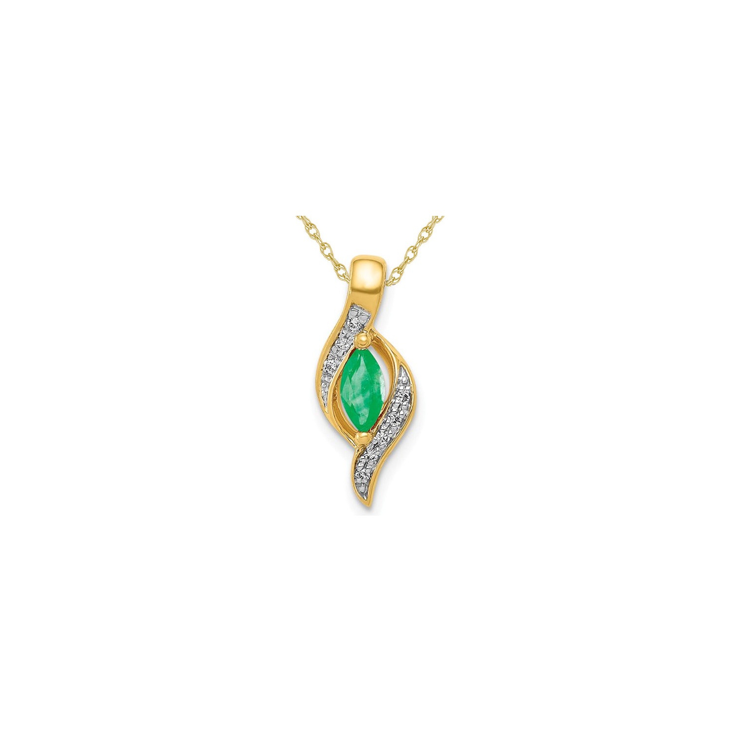 1/6 Carat Natural Emerald Pendant Necklace in 14K Yellow Gold with Chain