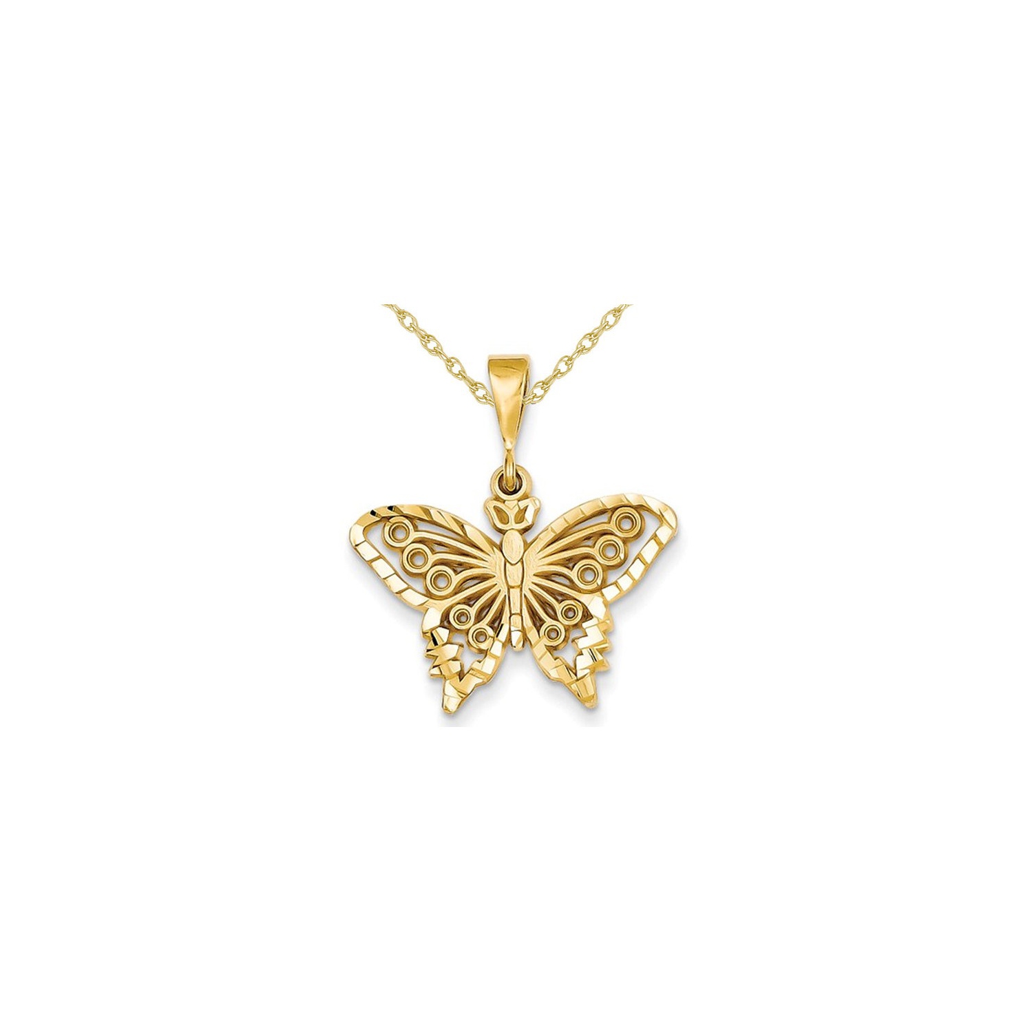 14K Yellow Gold Butterfly Pendant Necklace with Chain