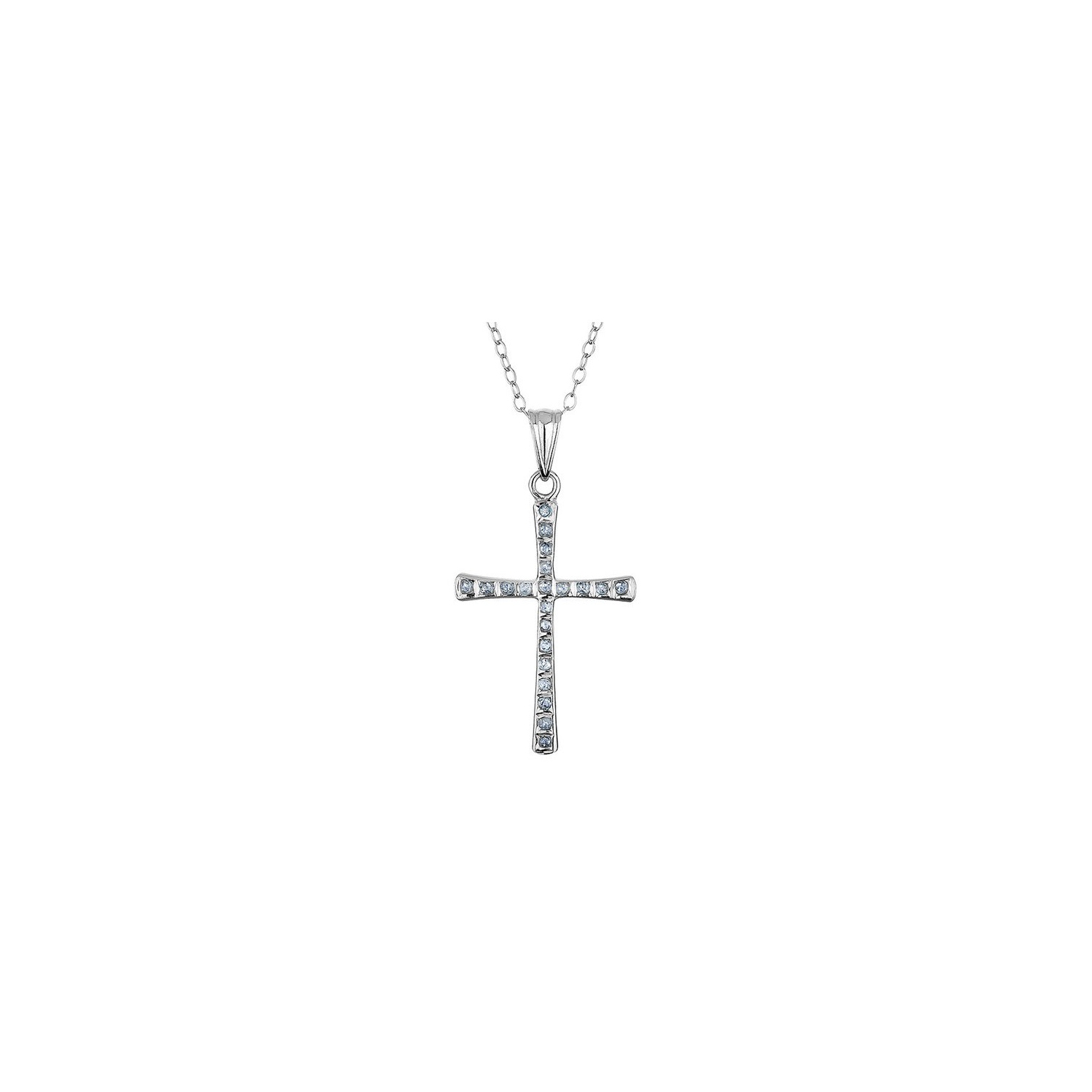 Diamond Cross Pendant Necklace 18 Inches in Sterling Silver with