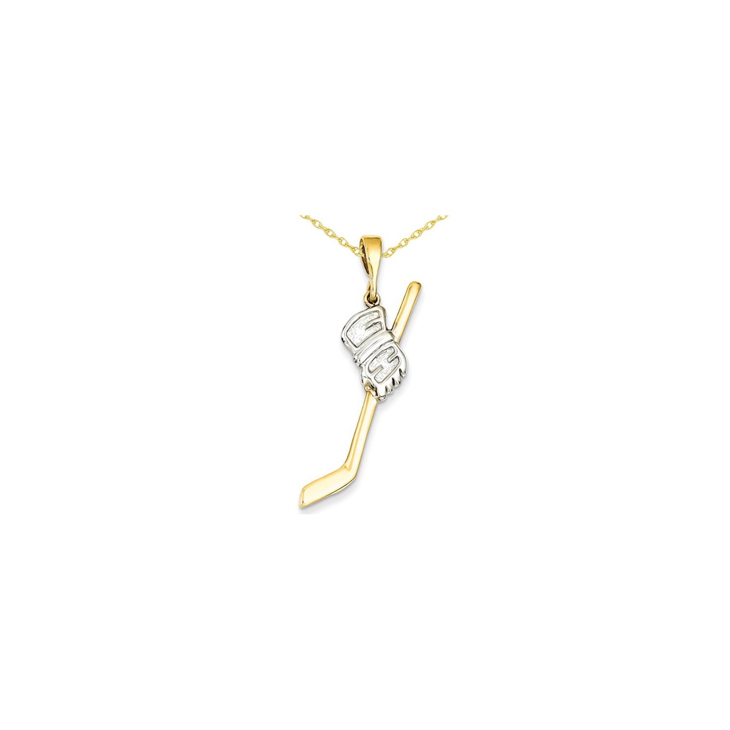 Collier pendentif bâton de hockey brillant or jaune 14k avec chaîne