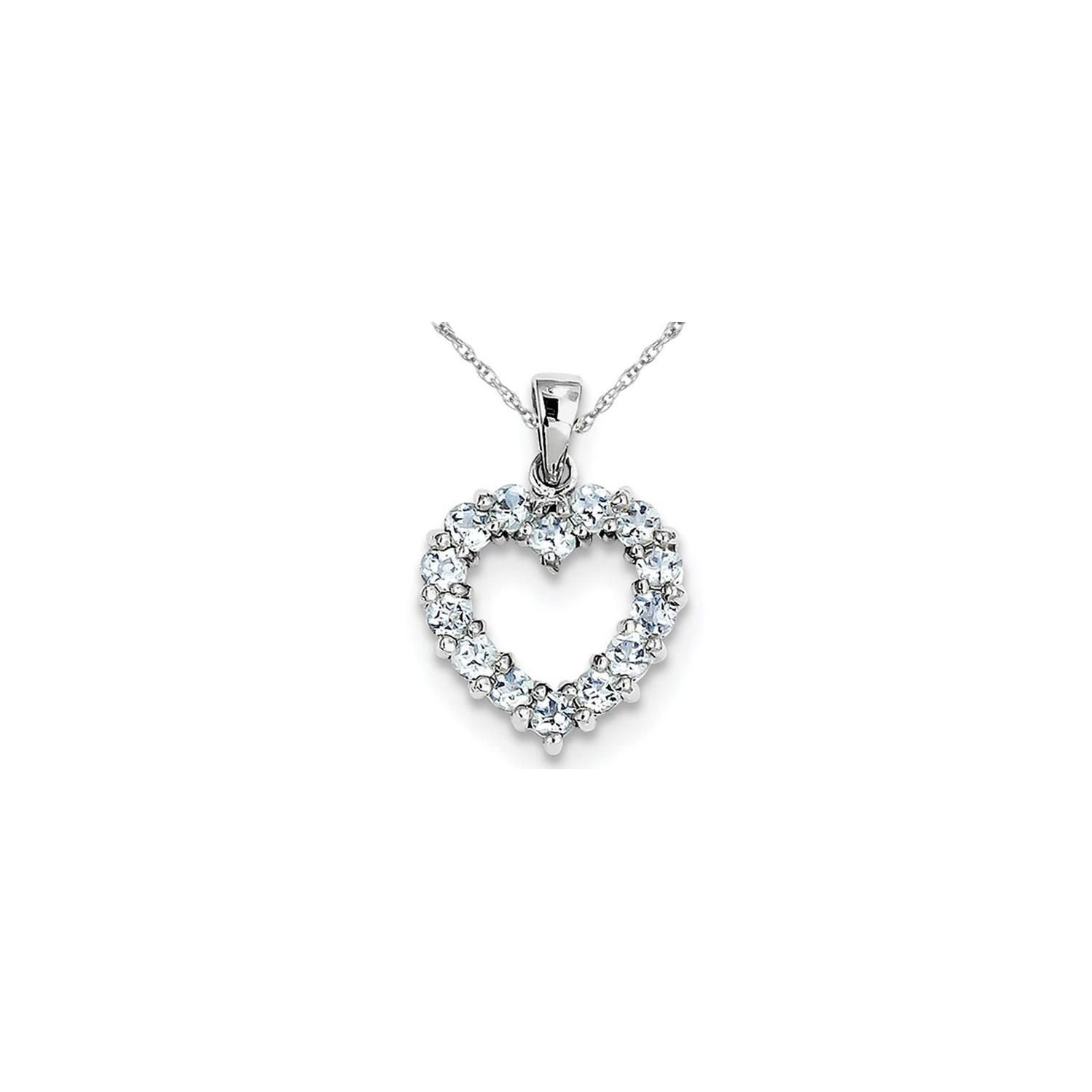 Sterling Silver Light Aquamarine Heart Pendant Necklace with Chain ctw