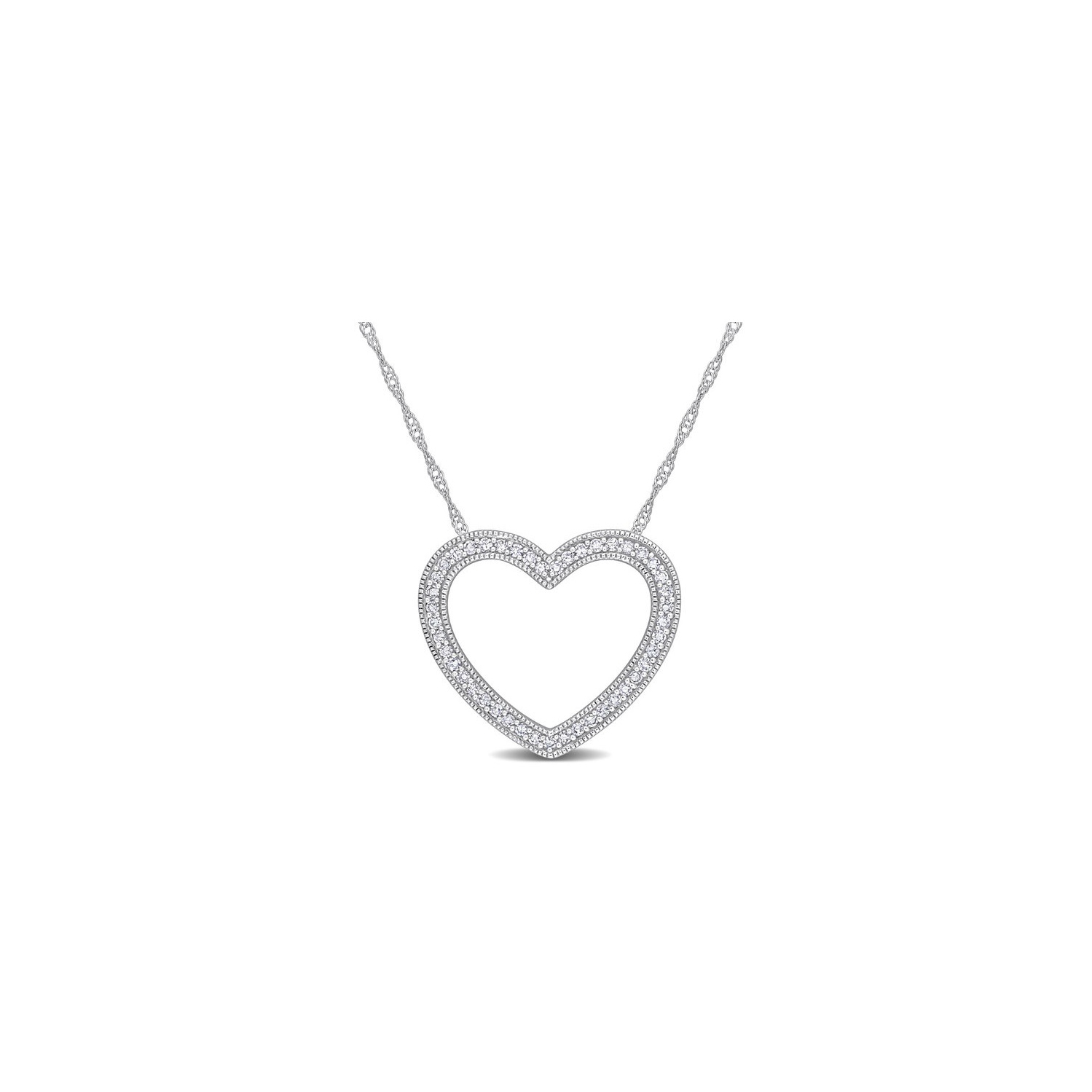 1/4 carat Collier pendentif coeur diamant en or blanc 10k avec chaîne