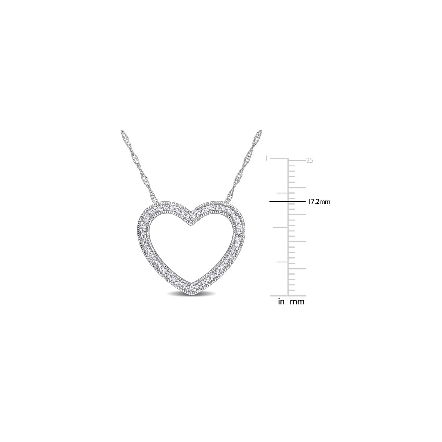 1/4 carat Collier pendentif coeur diamant en or blanc 10k avec chaîne