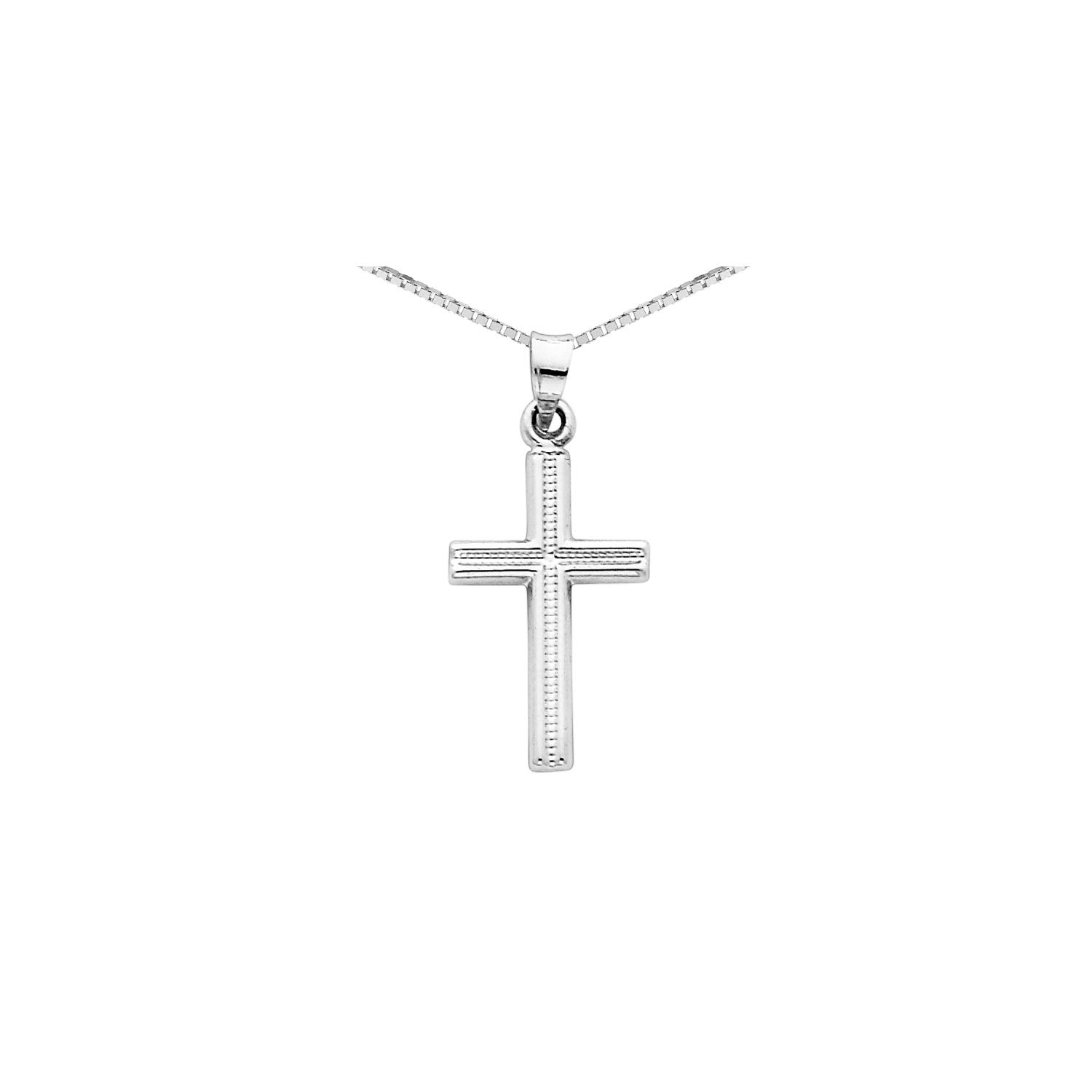 14K White Gold Cross Pendant Necklace with Chain