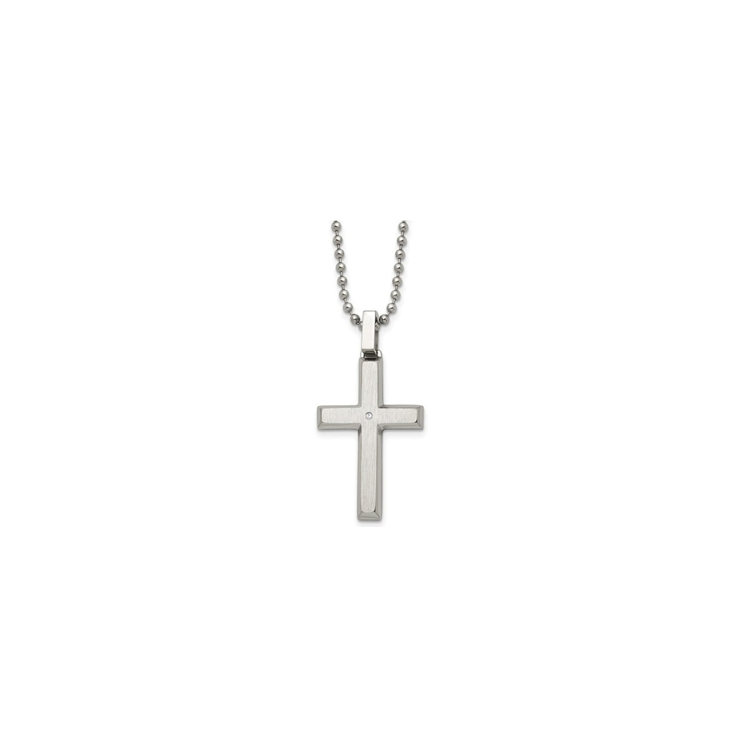 Mens Cross Pendant Necklace in Stainless Steel with Diamond Accent and Chain