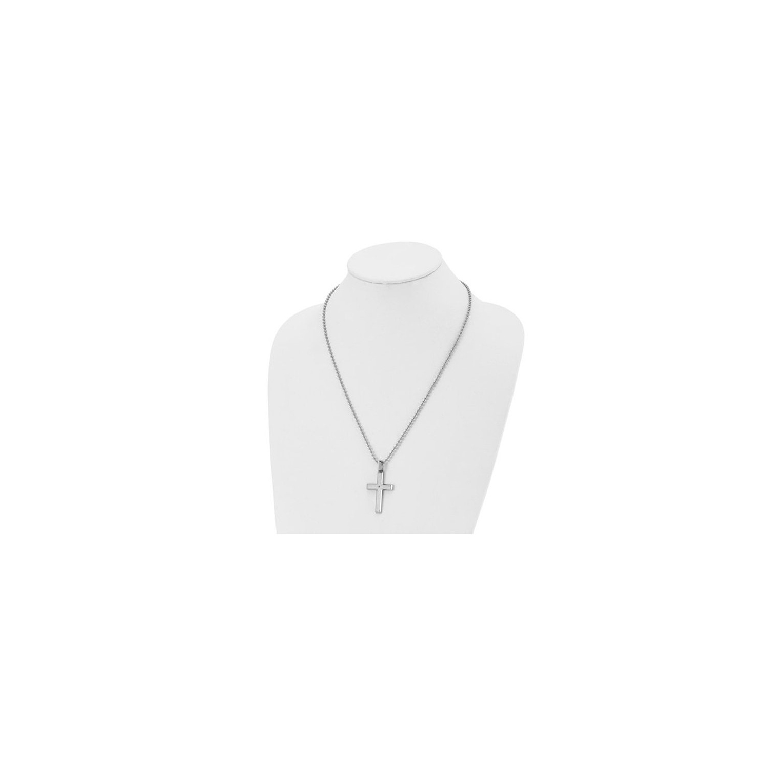 Mens Cross Pendant Necklace in Stainless Steel with Diamond Accent and Chain