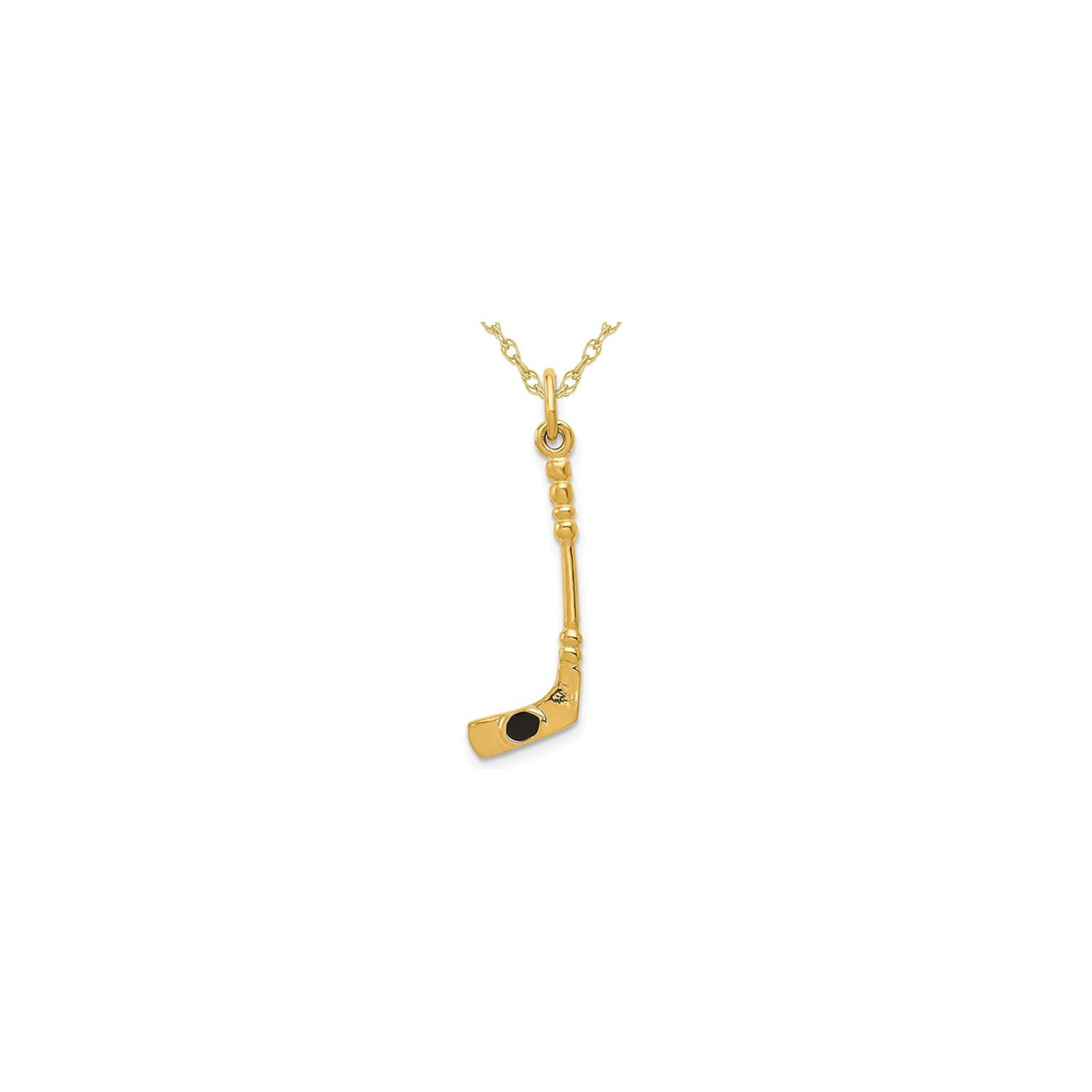 14K Yellow Gold Polished Hockey Stick Pendant Necklace with Chain