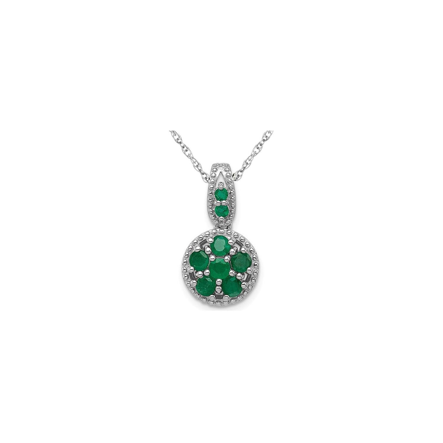 1/2 Carat Natural Emerald Cluster Pendant Necklace in Sterling Silver with Chain