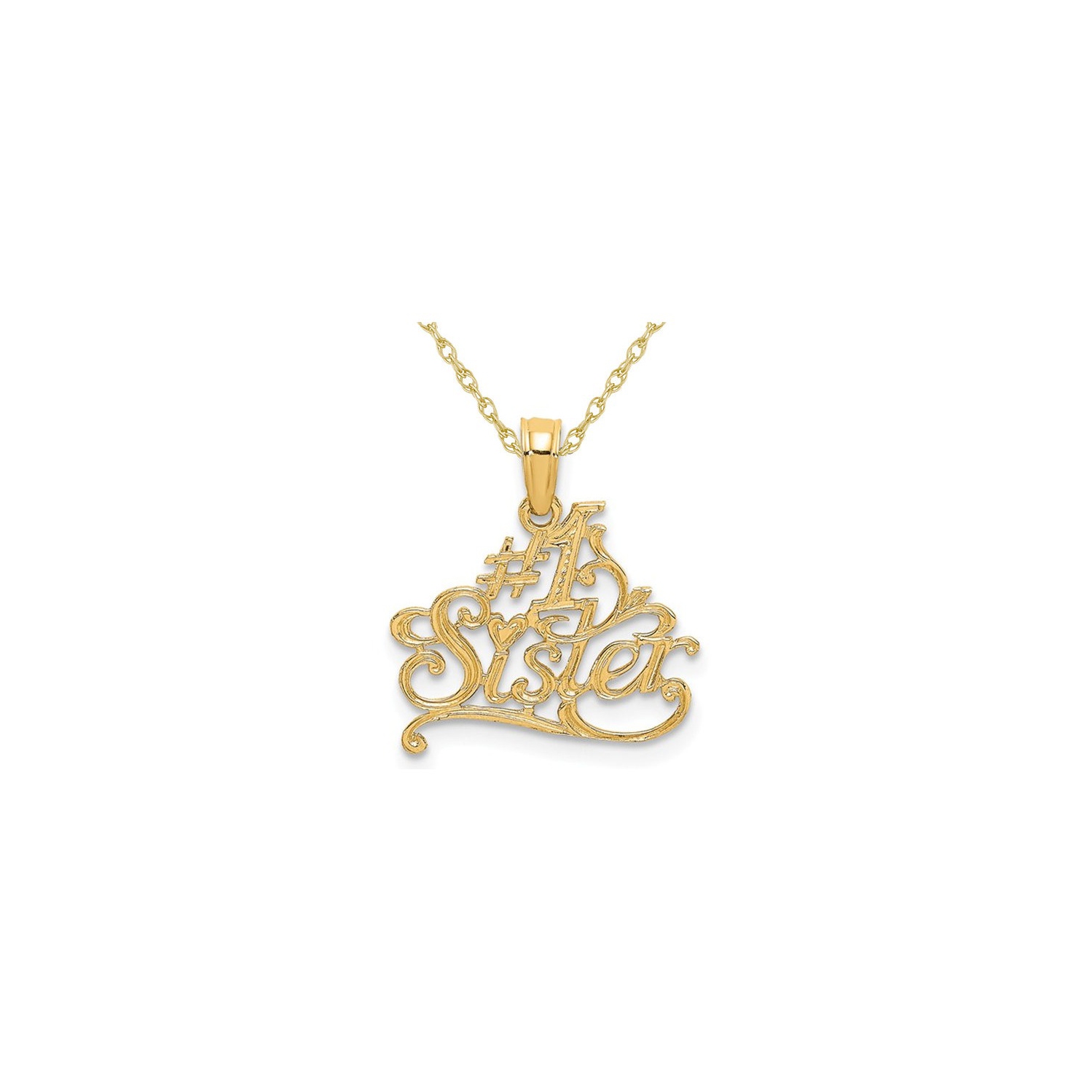14K Yellow Gold #1 SISTER Charm Pendant Necklace with Chain