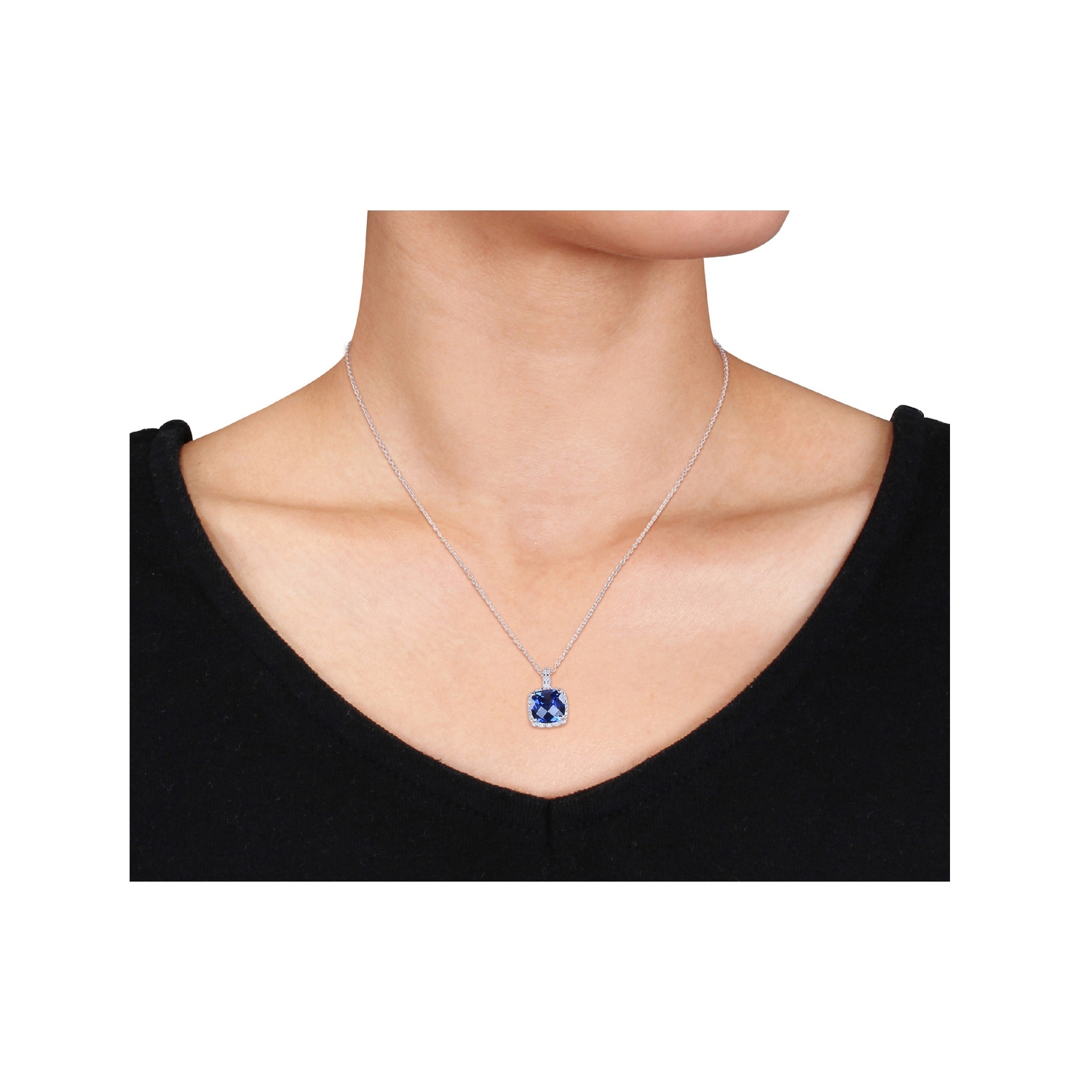 5.85 Carat Lab-Created Blue Sapphire & Diamond Pendant Necklace in Sterling Silver with Chain