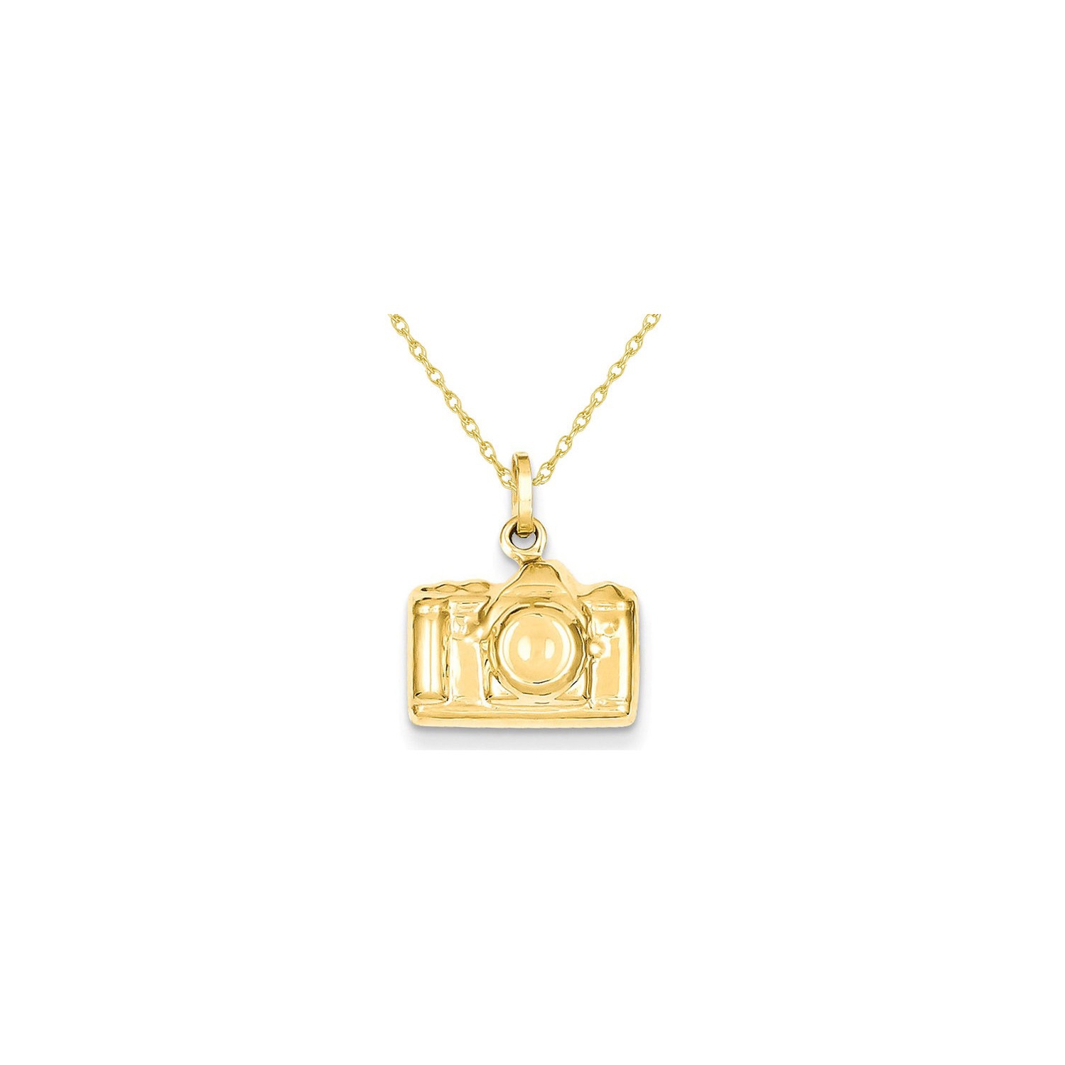 Polished Camera Charm Pendant Necklace in 14K Yellow Gold with Chain