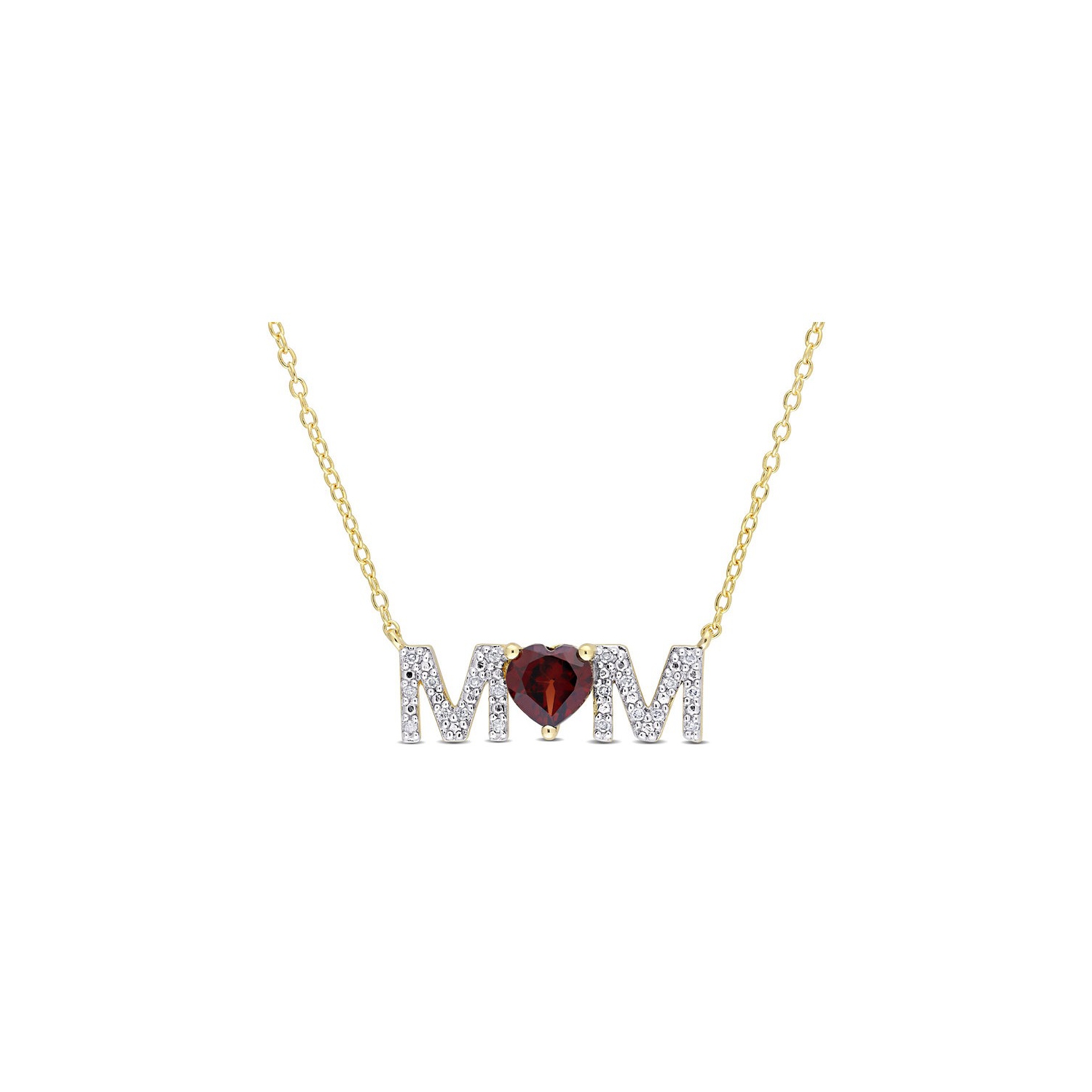 4/5 Carat Garnet MOM Pendant Necklace in Yellow Plated Silver with Chain