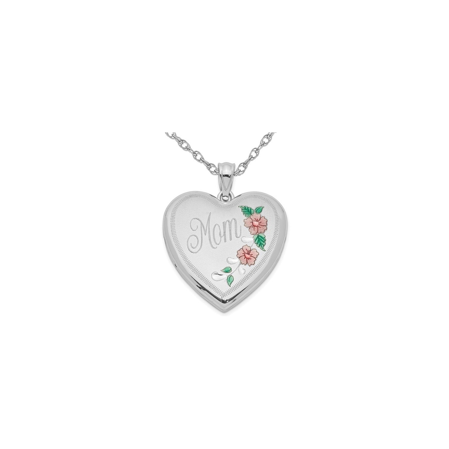 Sterling Silver Mom Heart Flower Locket with Chain