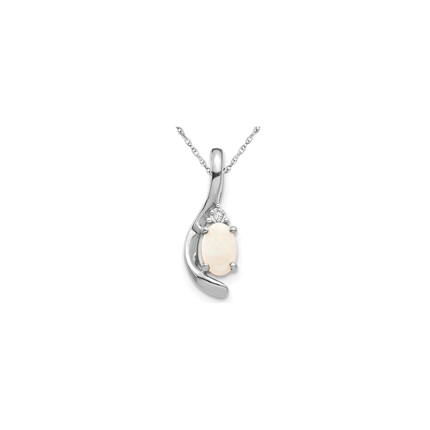 Natural Opal Pendant Necklace 1/3 Carat in 14K White Gold with Chain