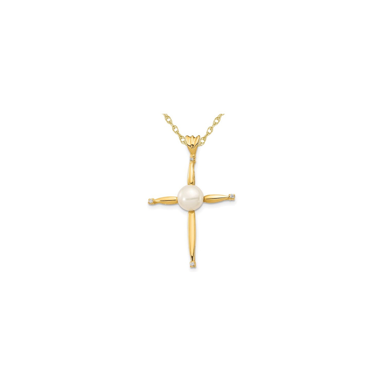 14K Yellow Gold Cross Pendant Necklace with Freshwater Cultured Pearl